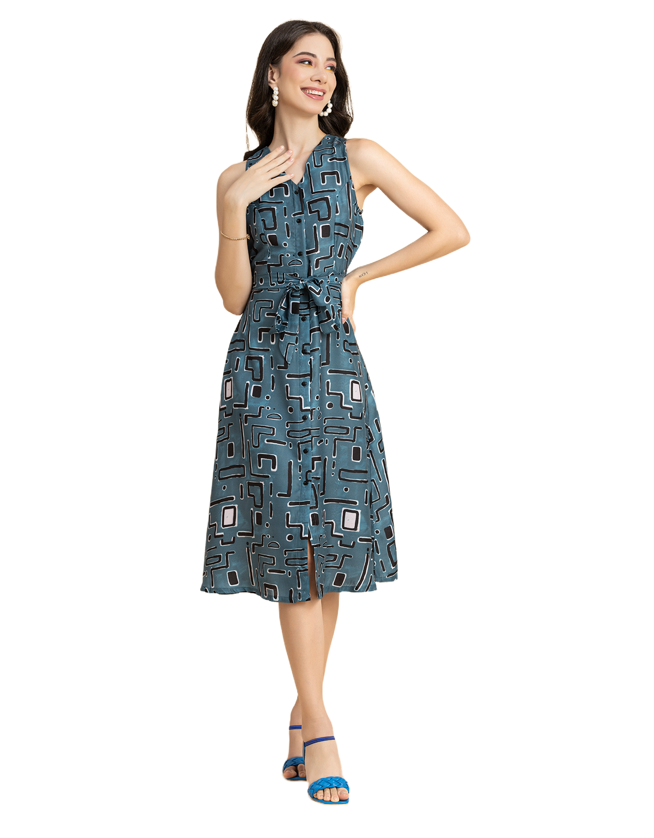 Printed Button Down Midi