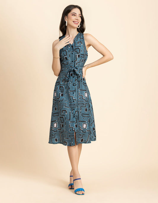 Printed Button Down Midi