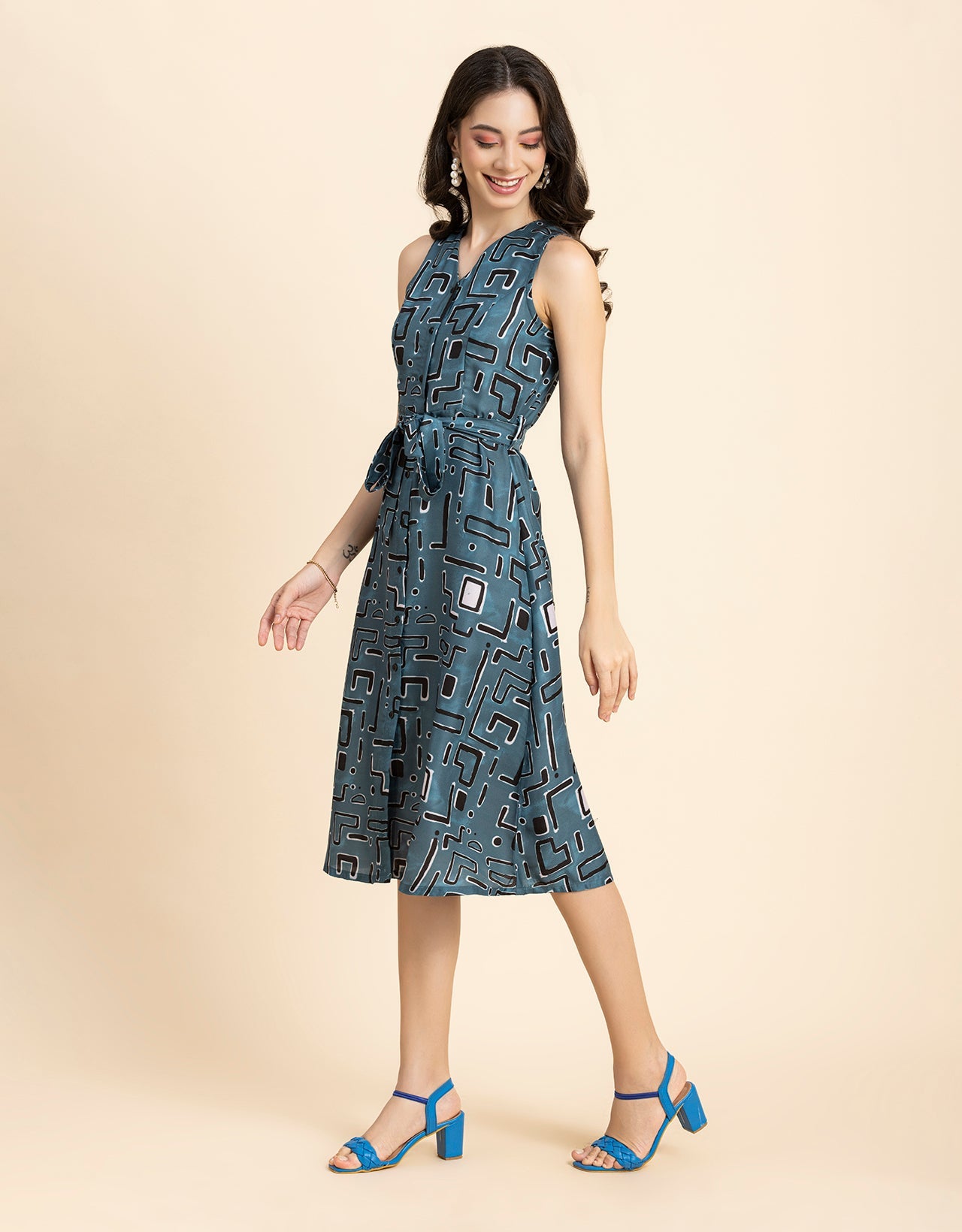 Printed Button Down Midi