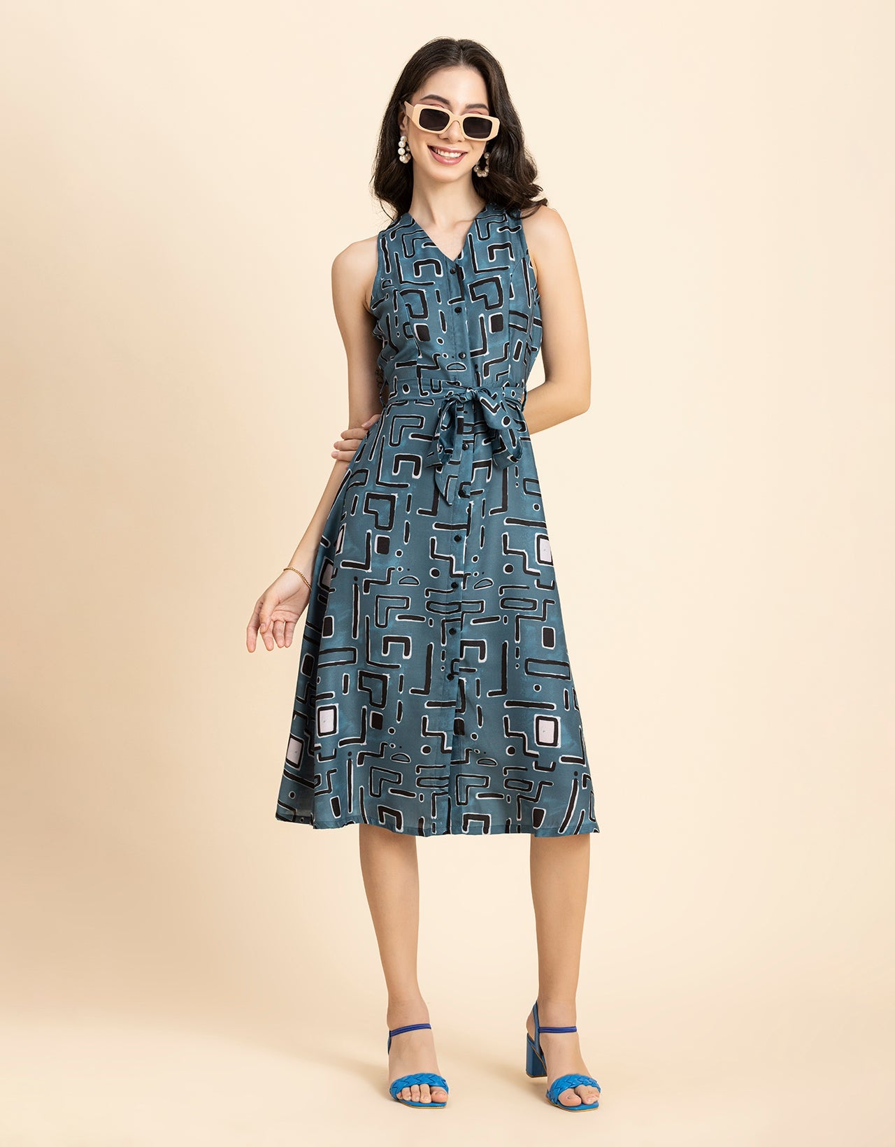 Printed Button Down Midi