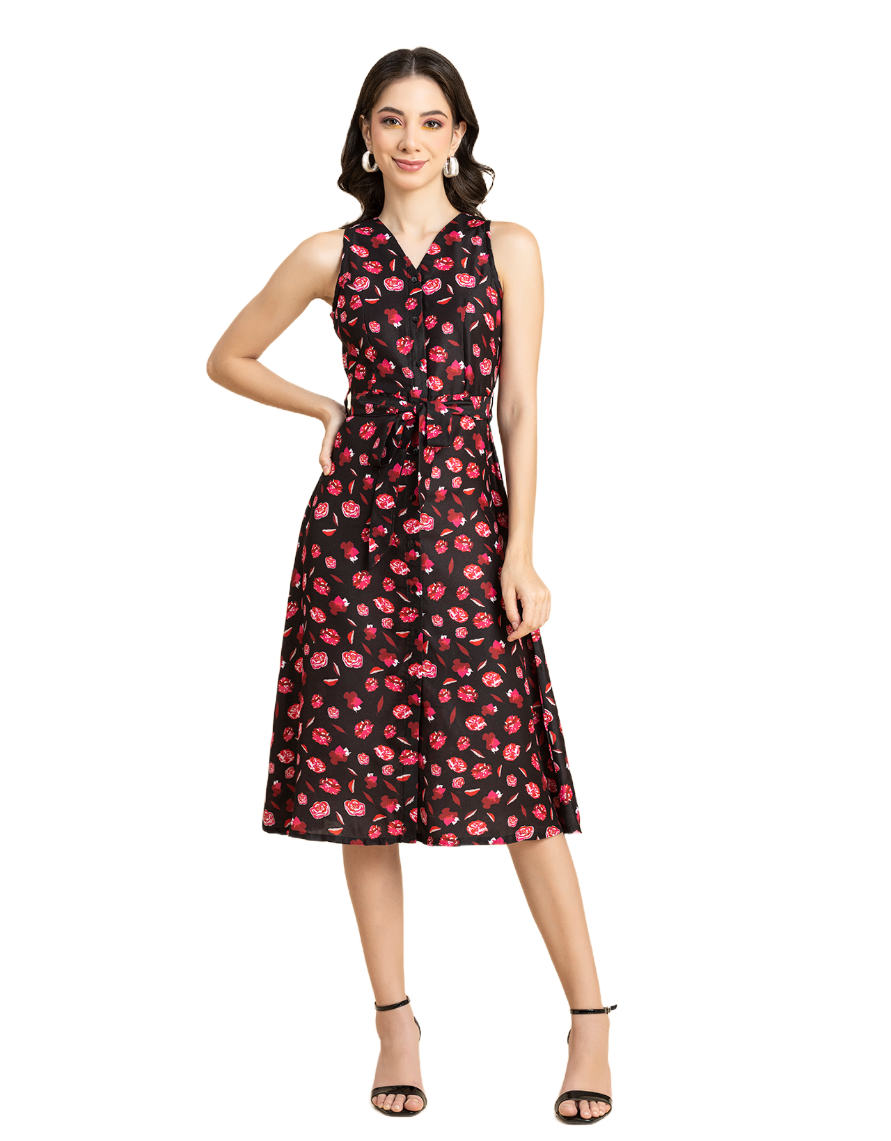 Printed Button Down Midi