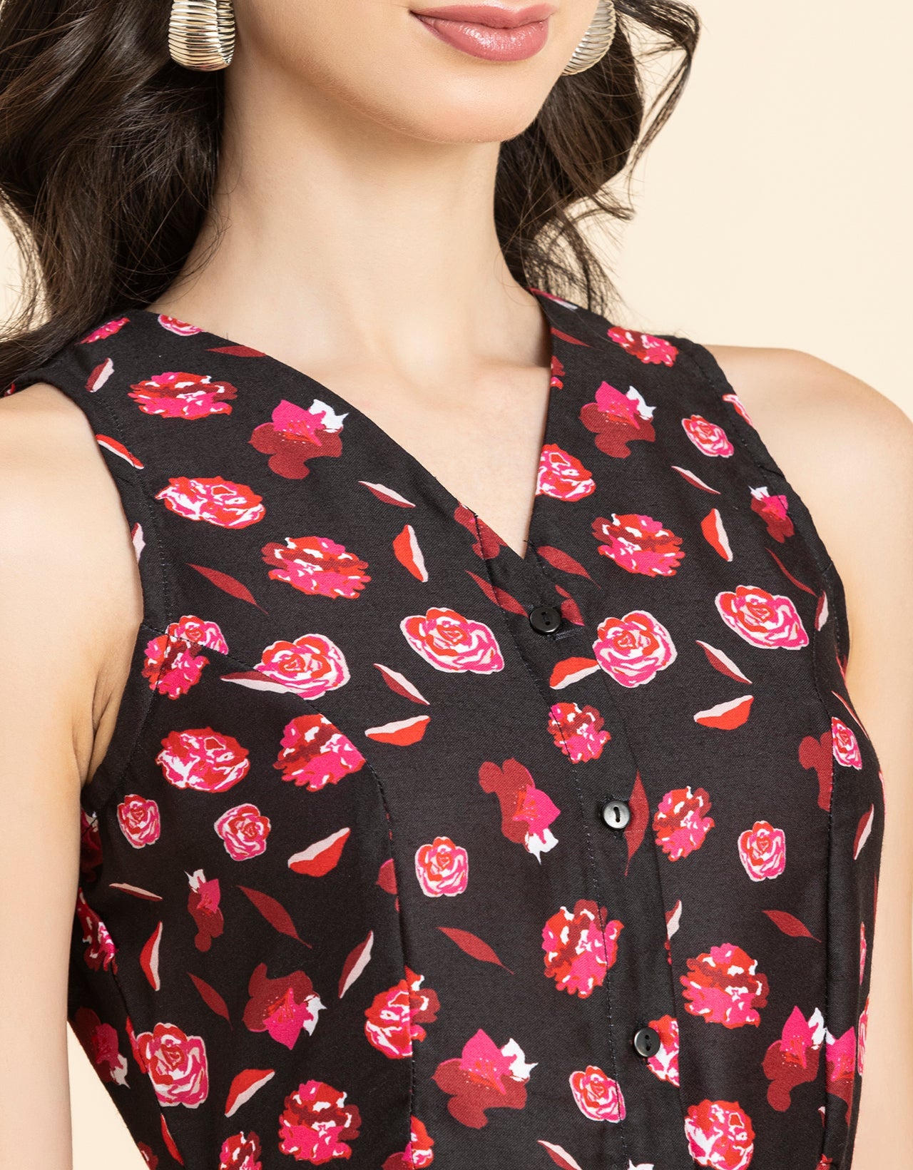 Printed Button Down Midi