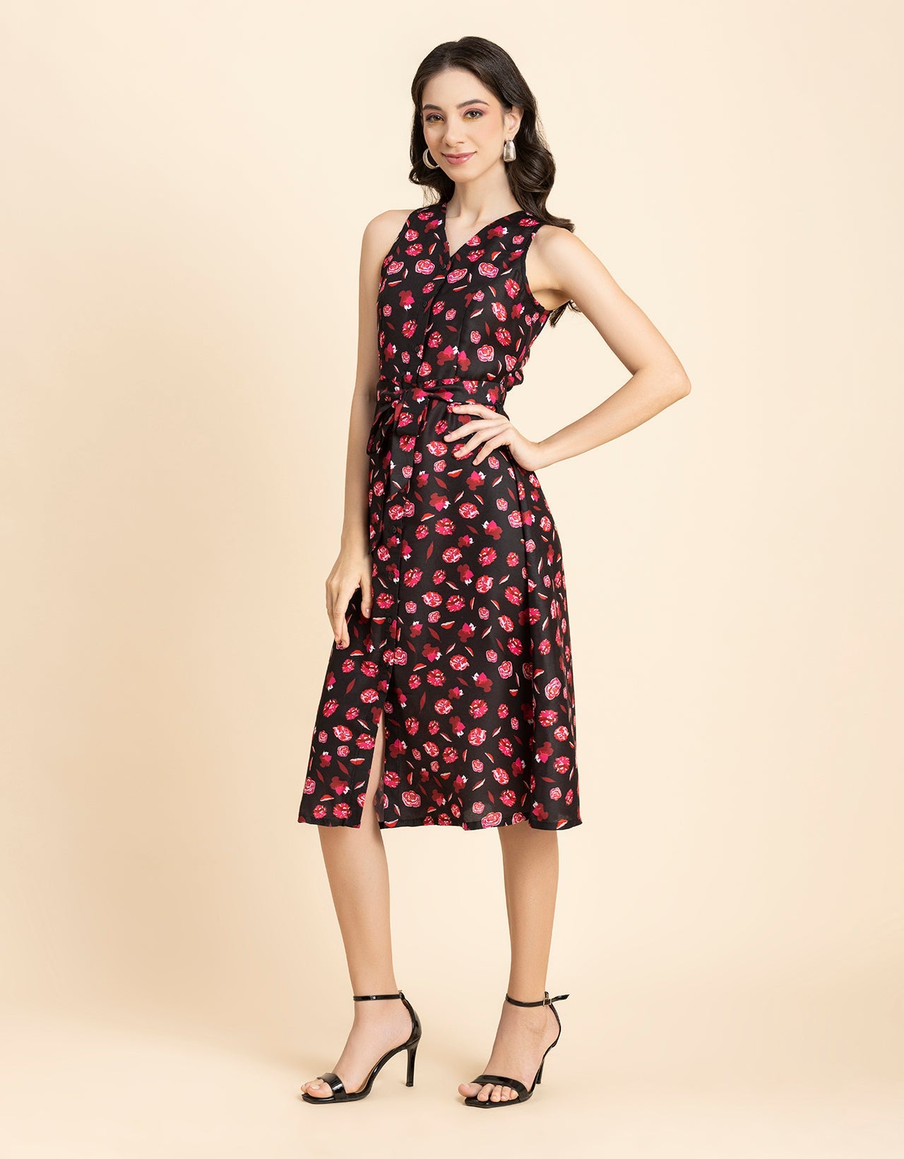 Printed Button Down Midi