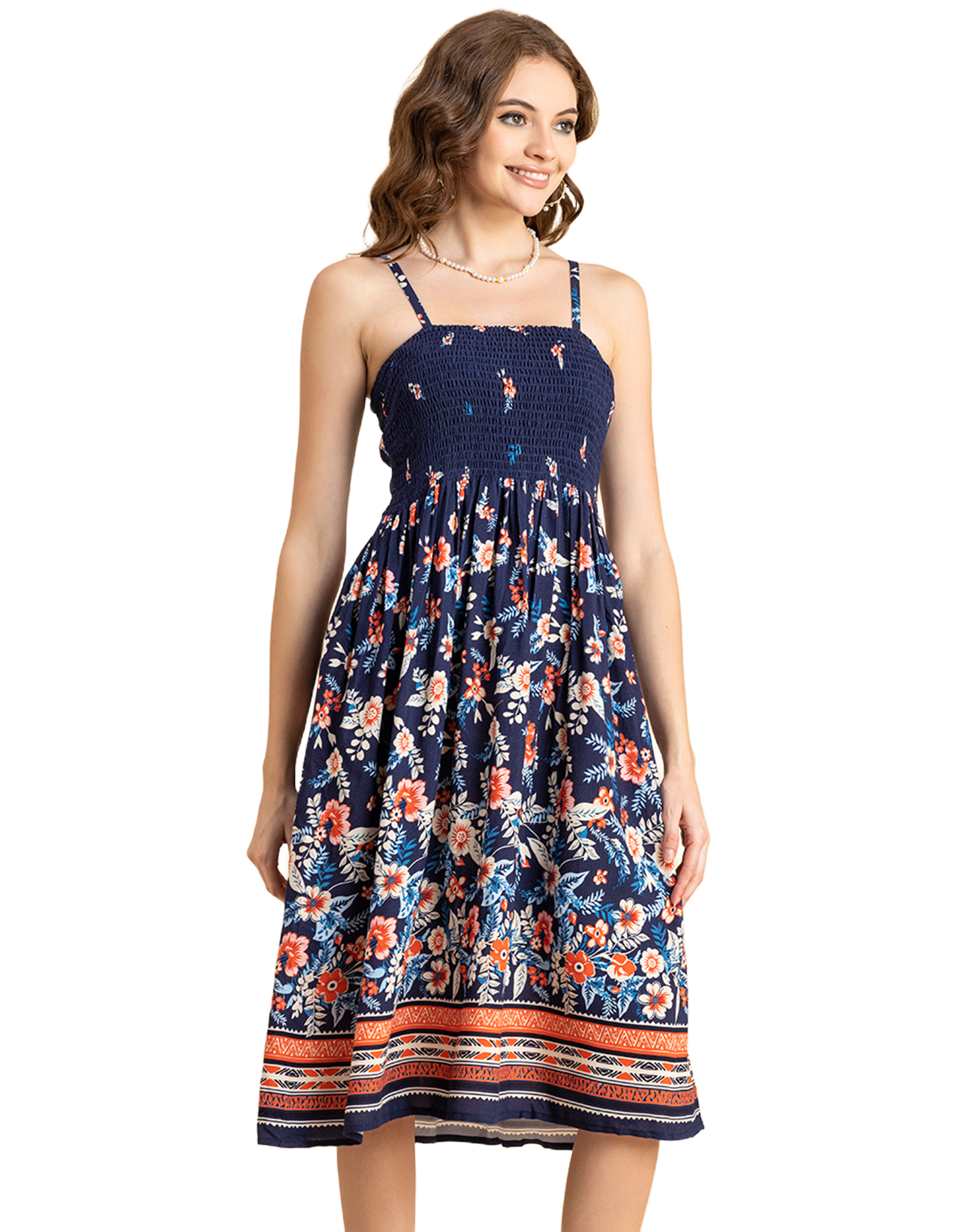 Printed Smocked Dress, Spaghetti