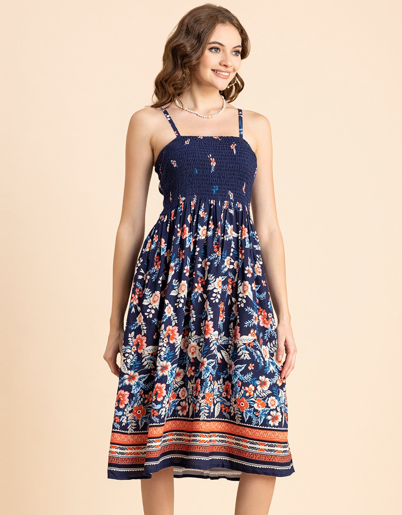 Printed Smocked Dress, Spaghetti