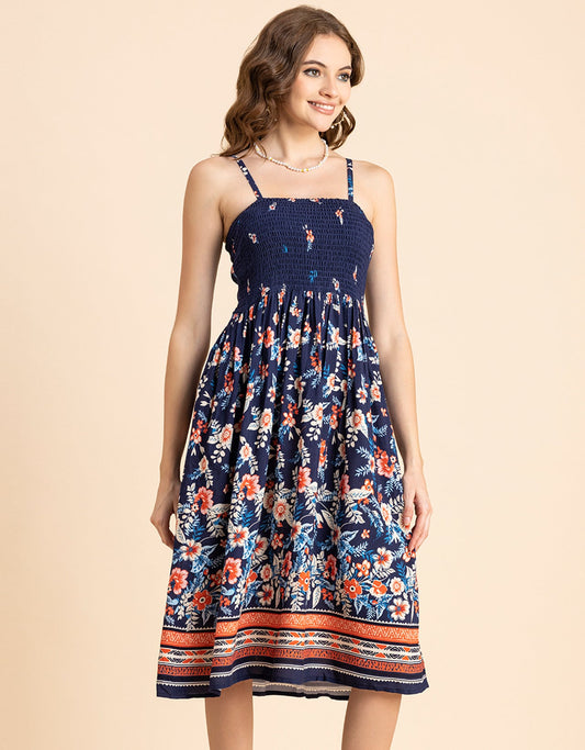 Printed Smocked Dress, Spaghetti