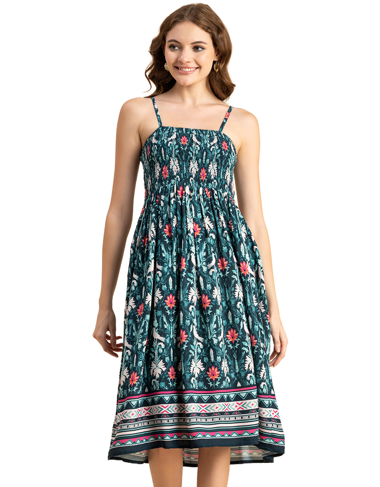 Printed Smocked Dress, Spaghetti