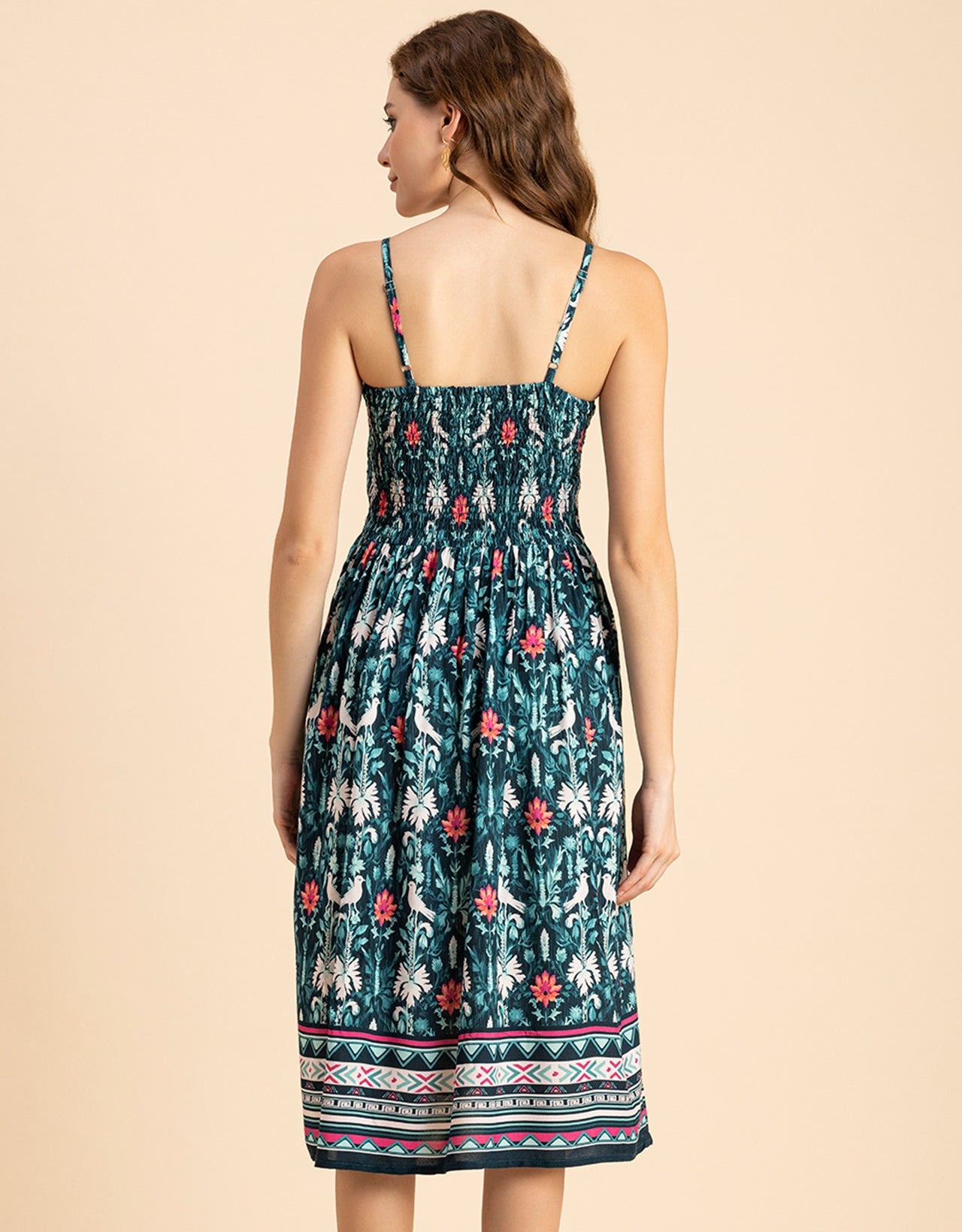 Printed Smocked Dress, Spaghetti