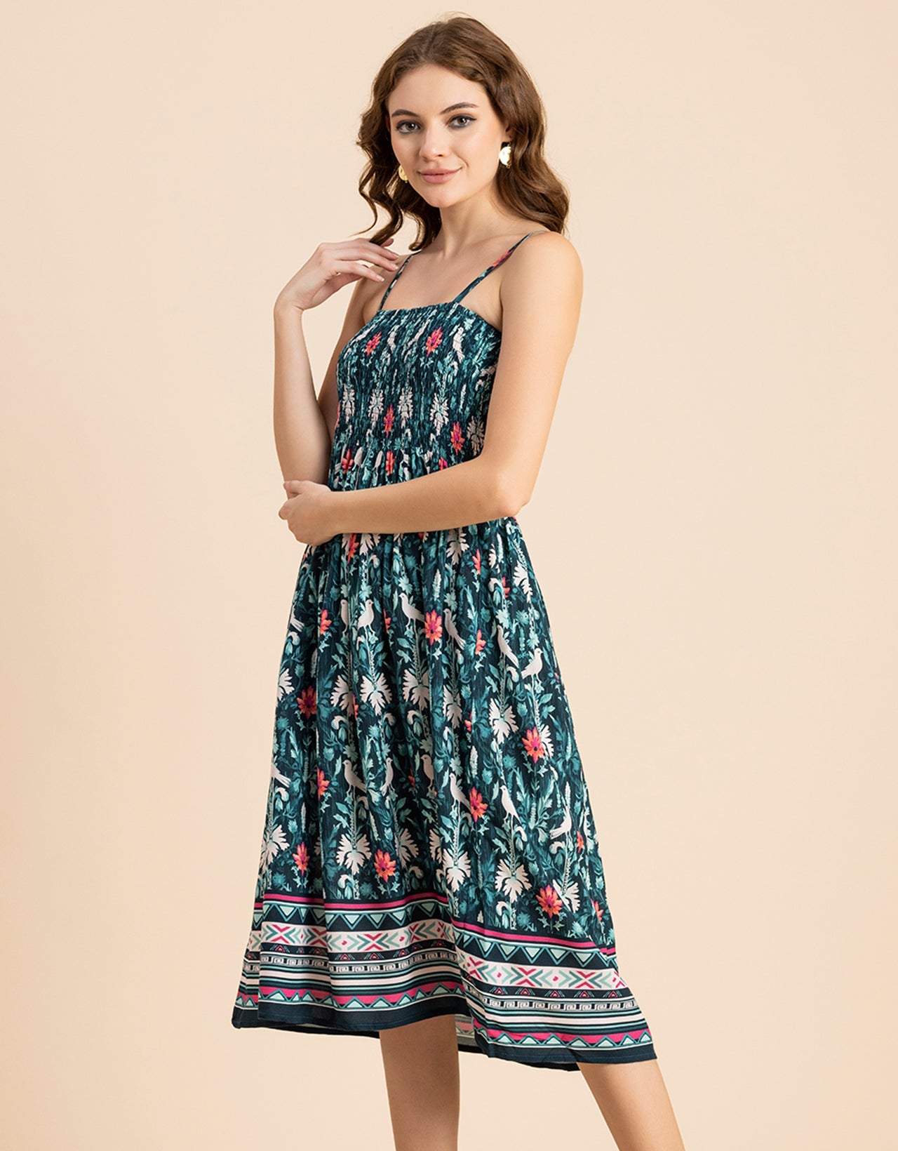 Printed Smocked Dress, Spaghetti