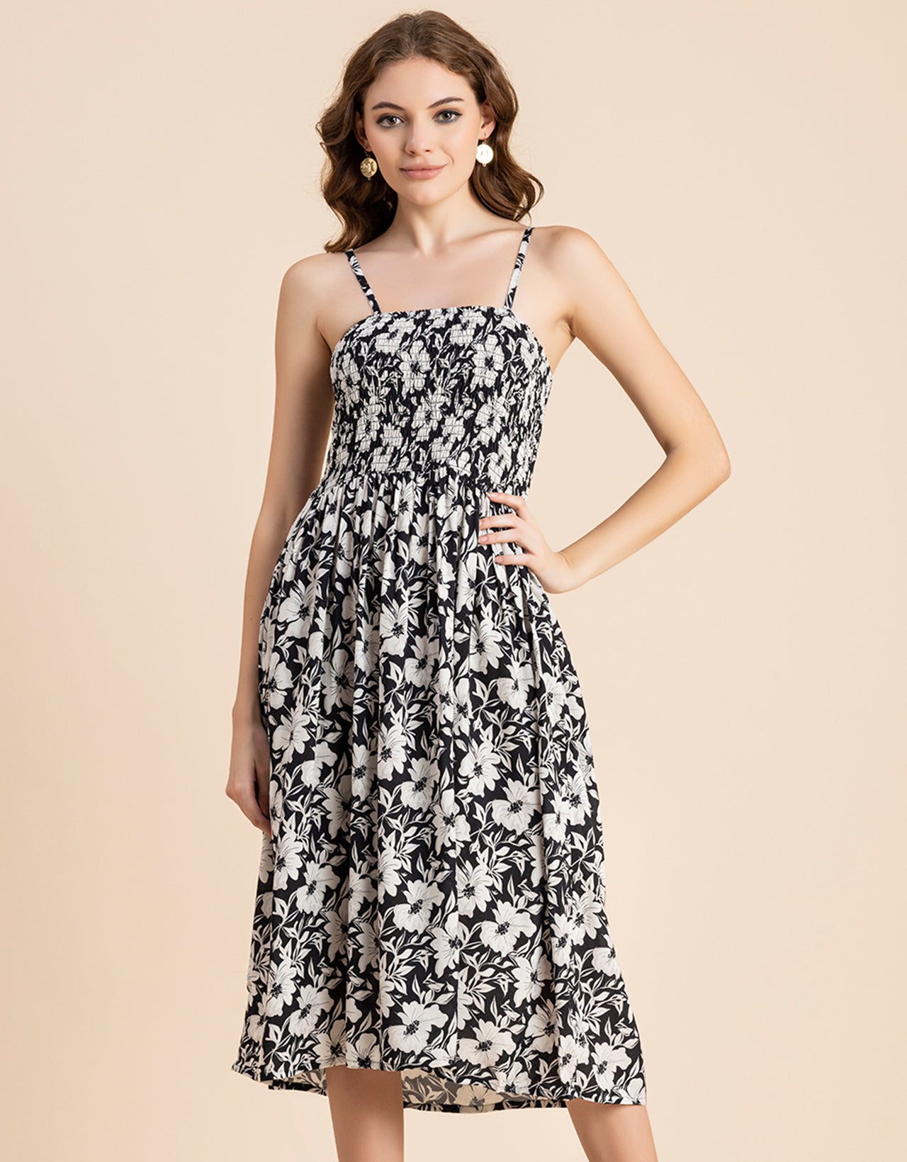 Printed Smocked Dress, Spaghetti
