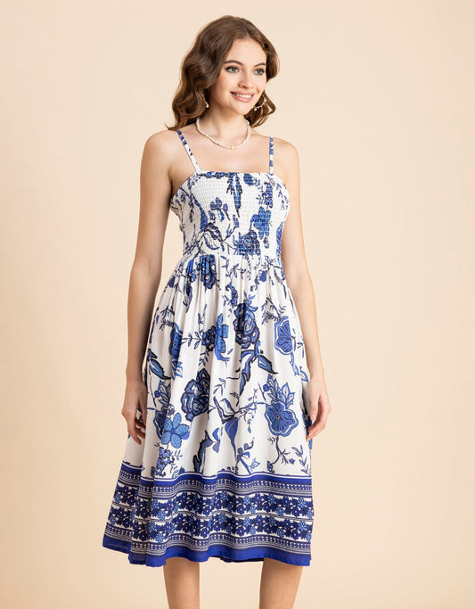 Printed Smocked Dress, Spaghetti