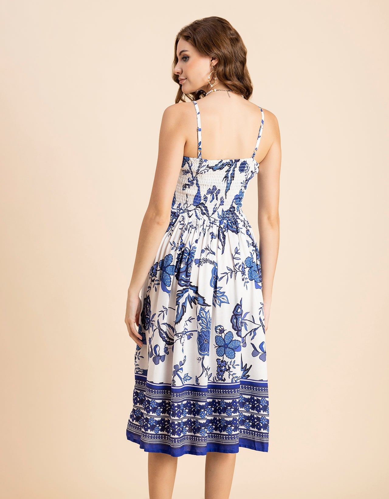 Printed Smocked Dress, Spaghetti