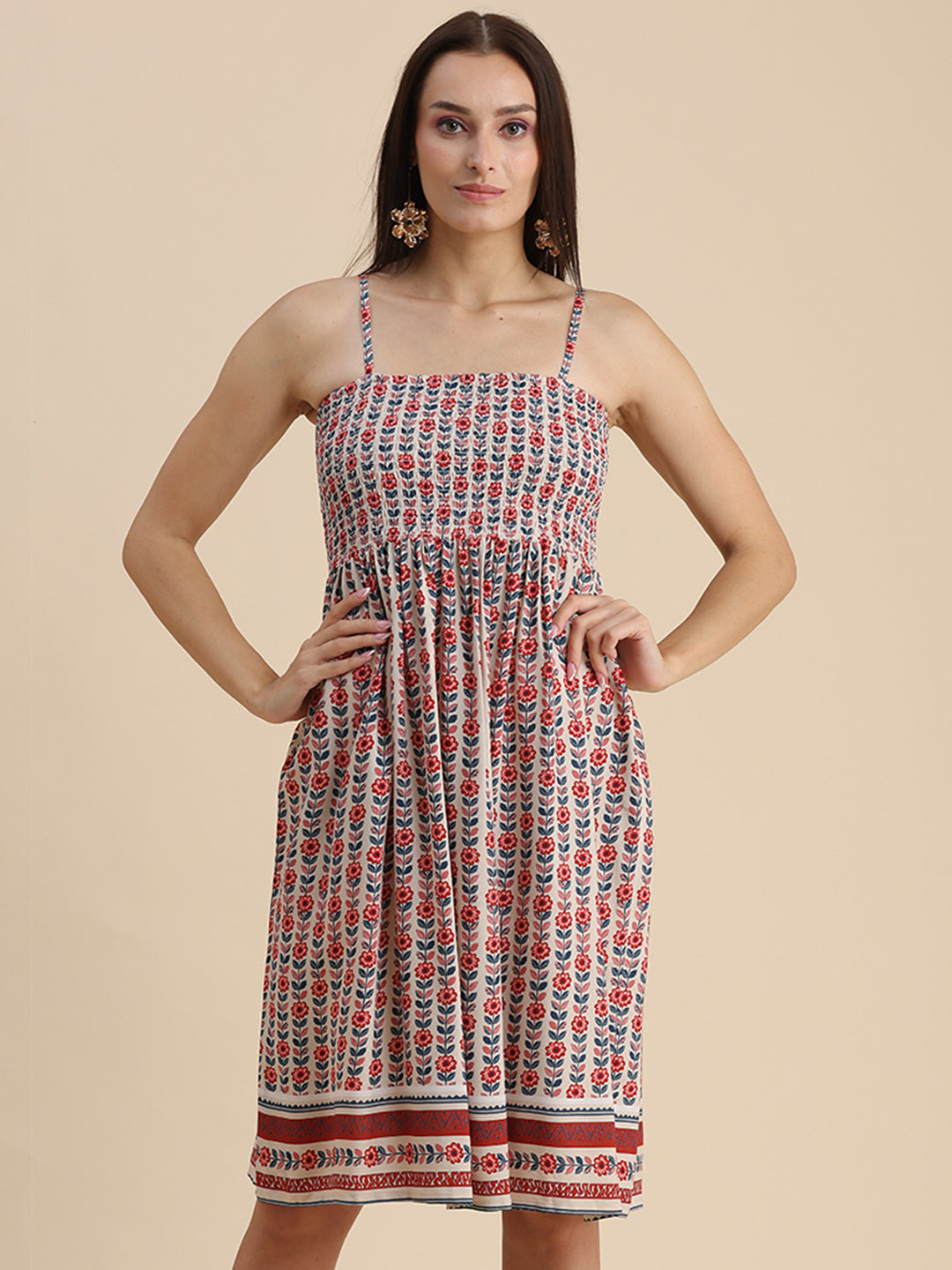 Printed Smocked Dress, Spaghetti