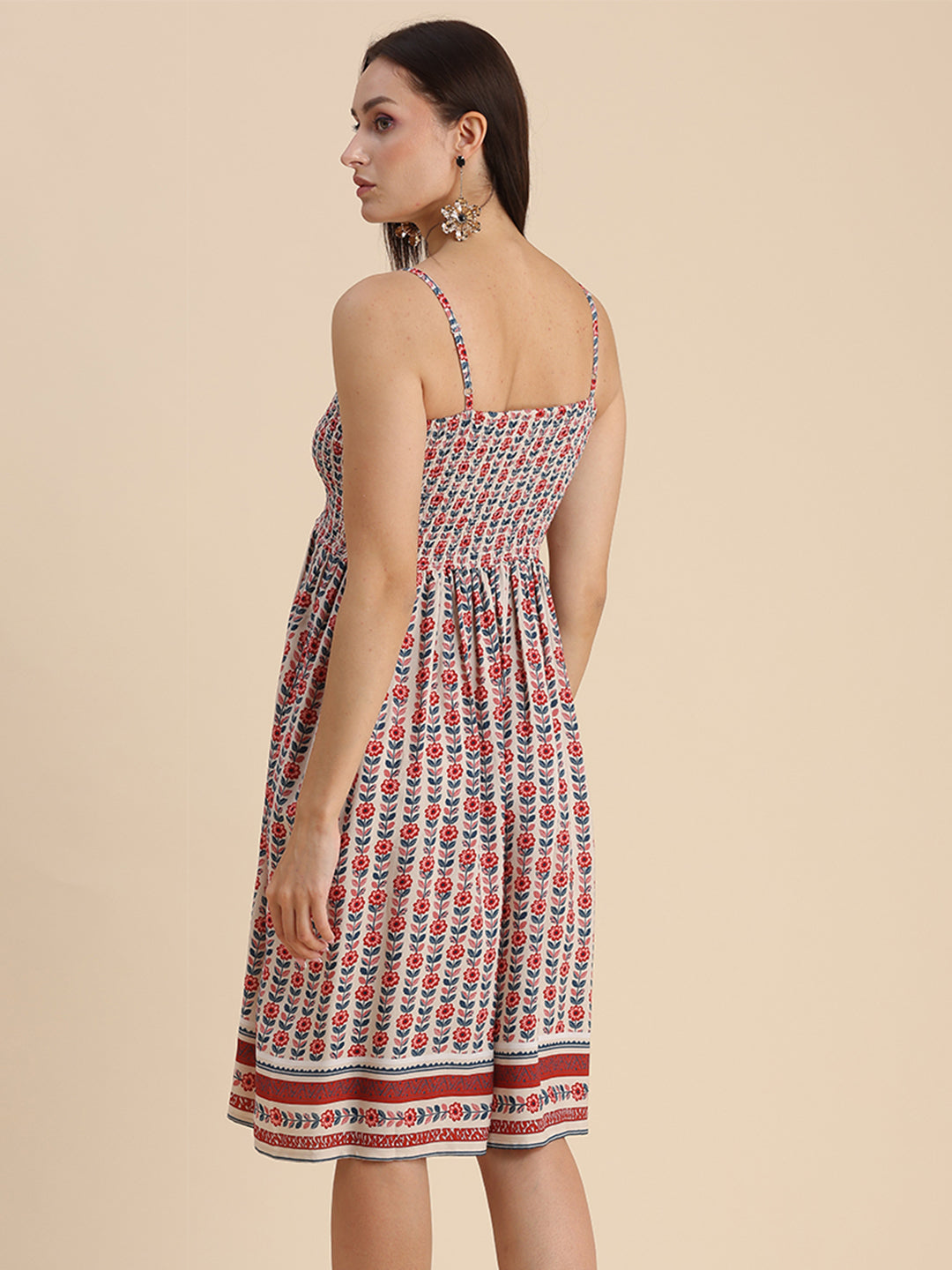 Printed Smocked Dress, Spaghetti