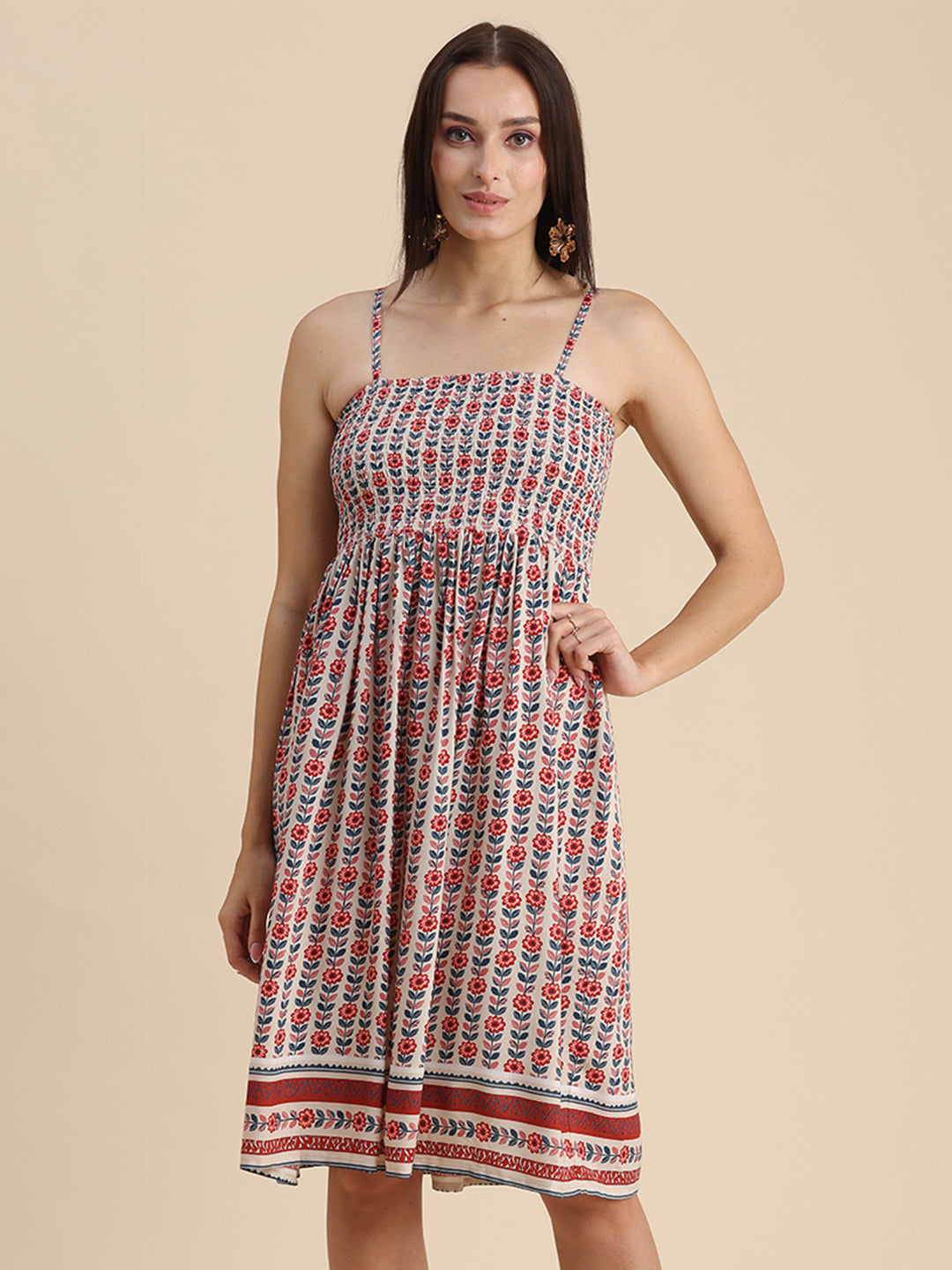 Printed Smocked Dress, Spaghetti