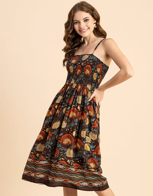 Printed Smocked Dress, Spaghetti