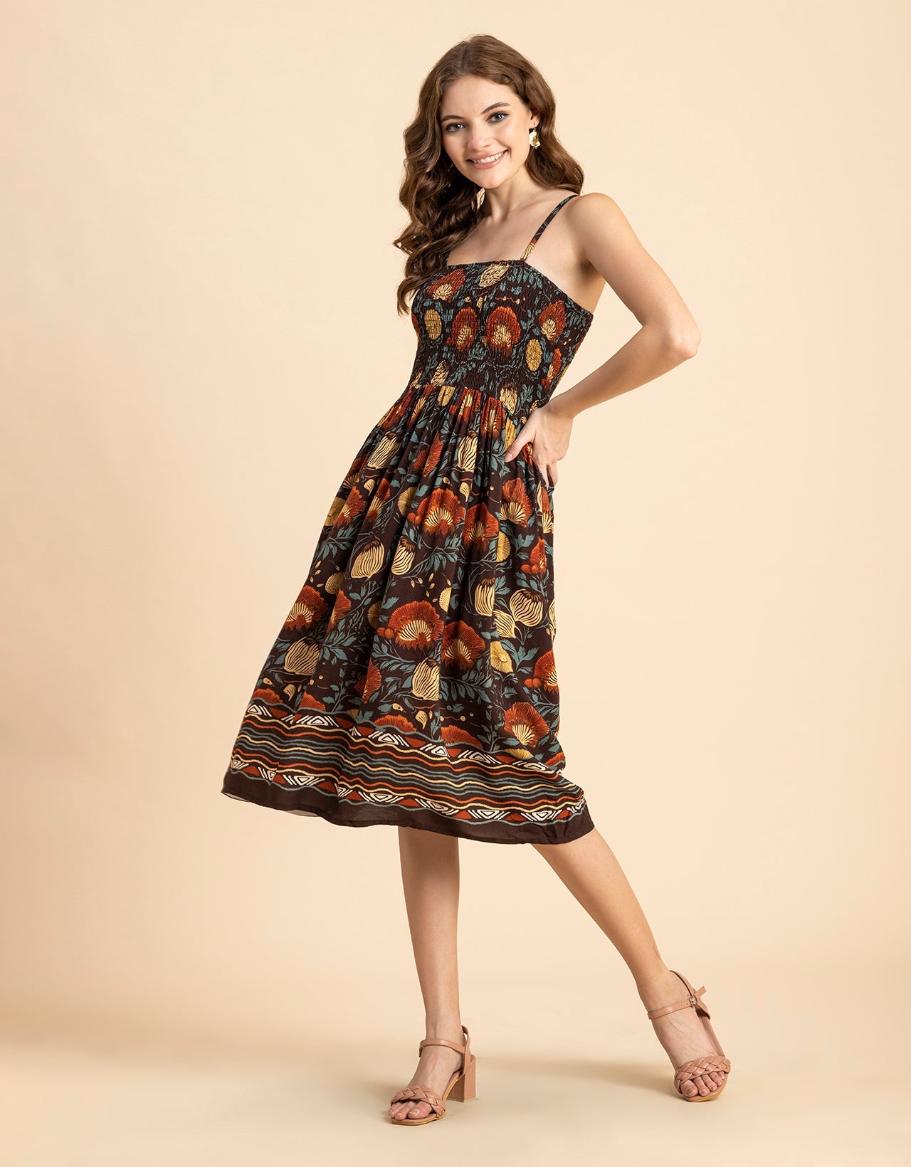 Printed Smocked Dress, Spaghetti