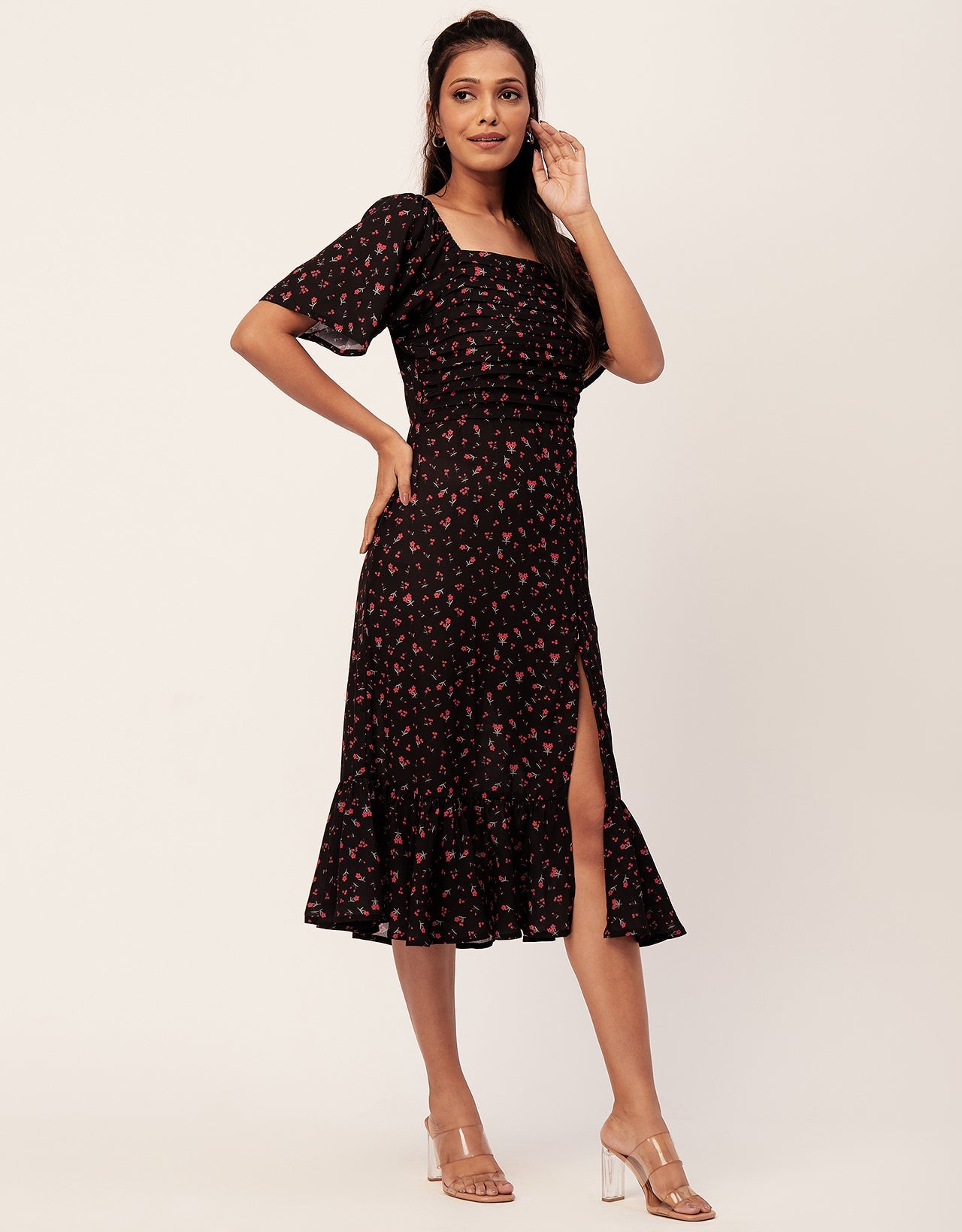 Side Slit Ruffle Dress