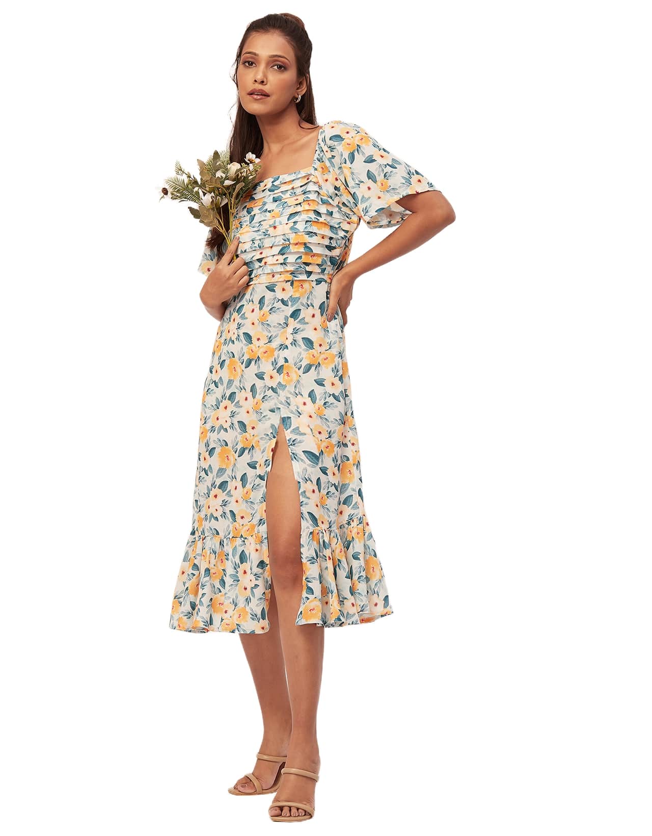 Side Slit Ruffle Dress