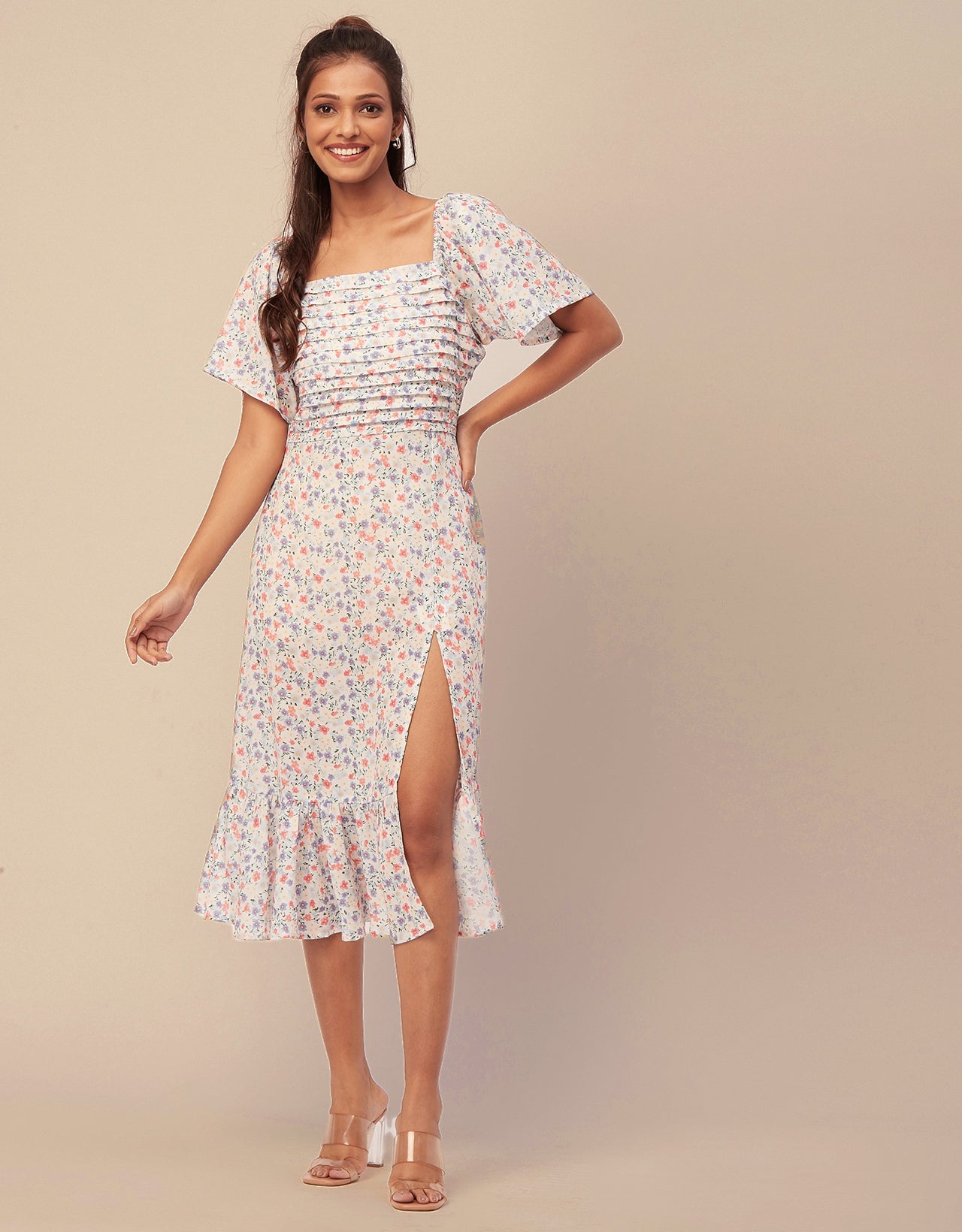 Side Slit Ruffle Dress