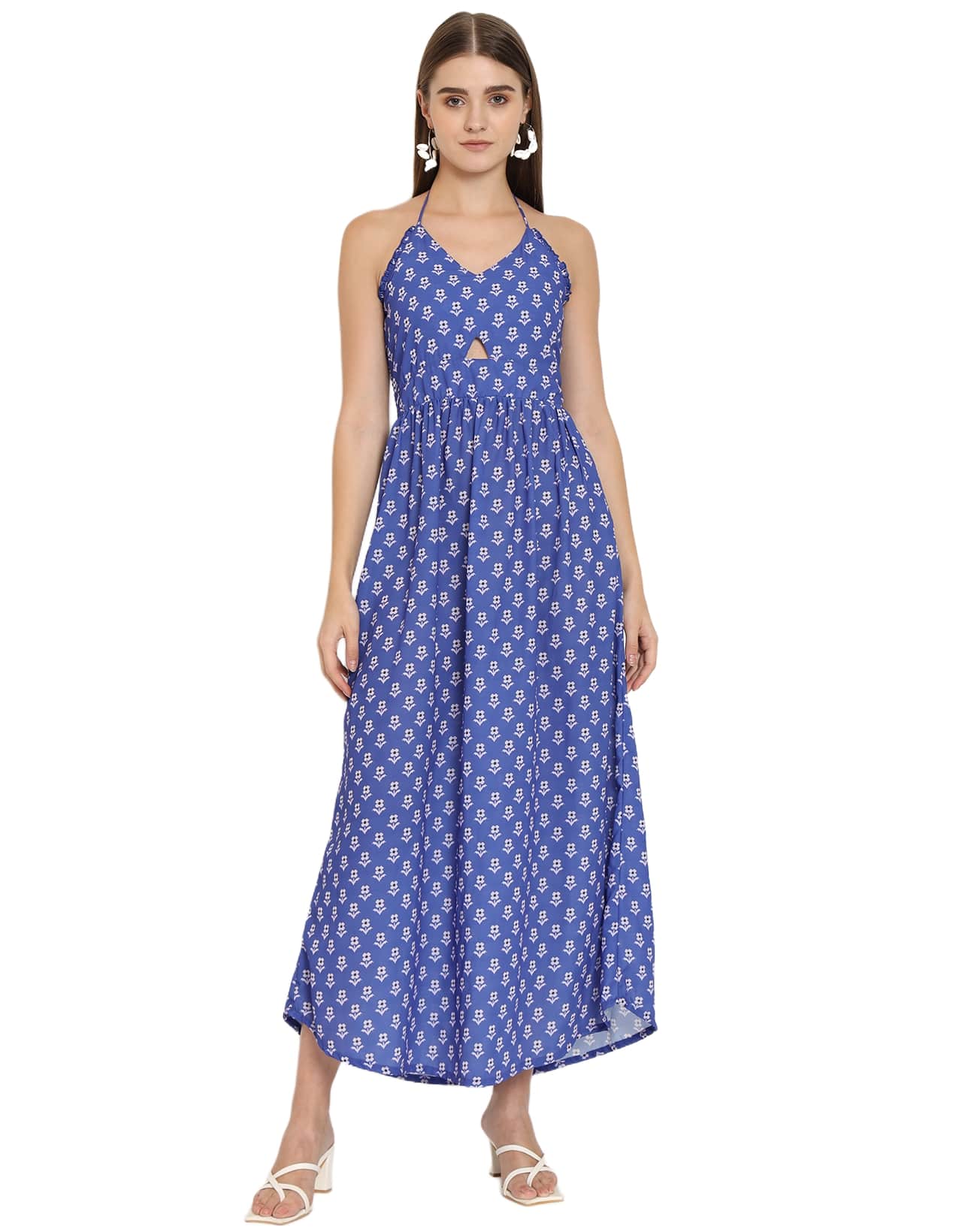 Printed Cut Out Halter Dress