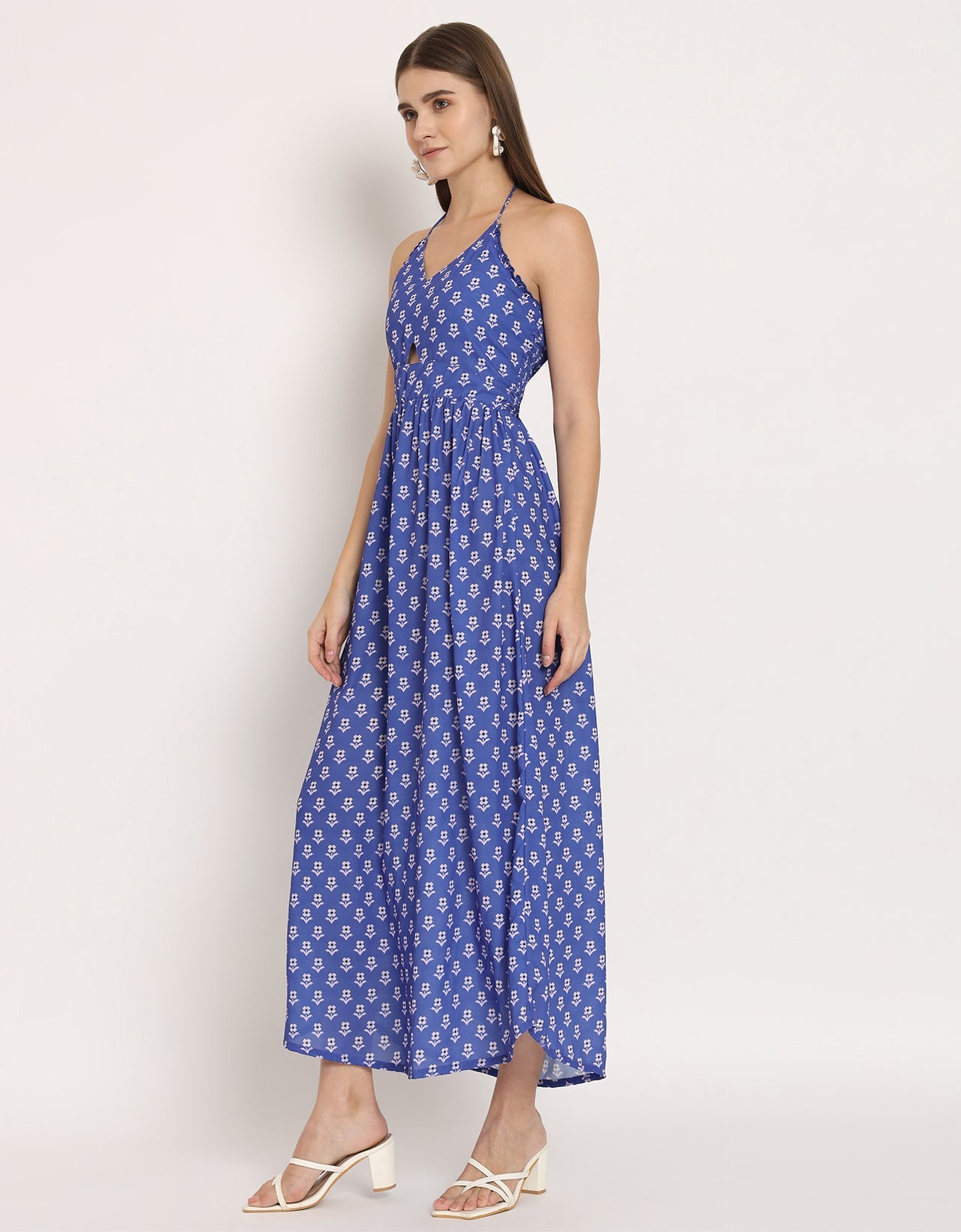 Printed Cut Out Halter Dress