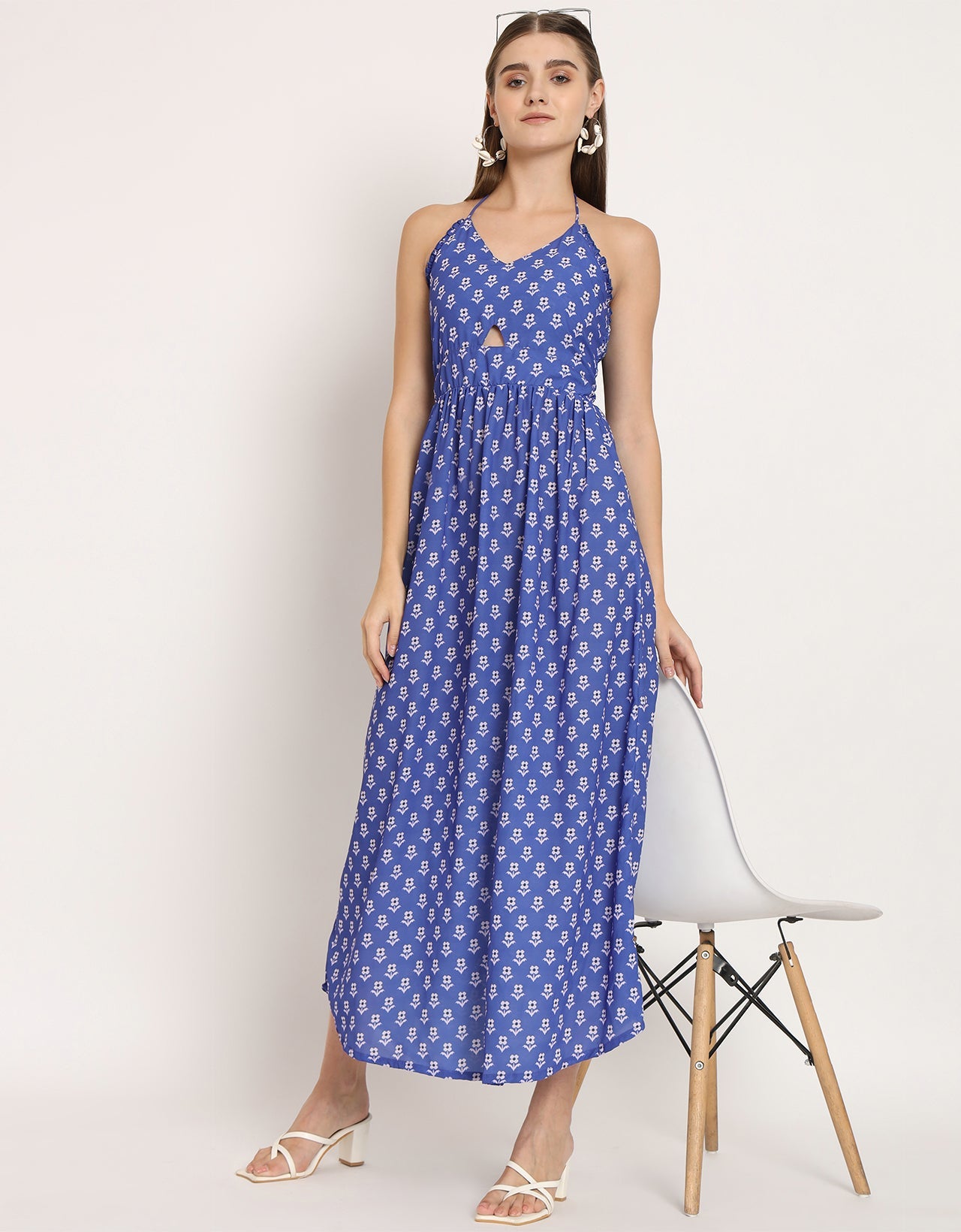 Printed Cut Out Halter Dress