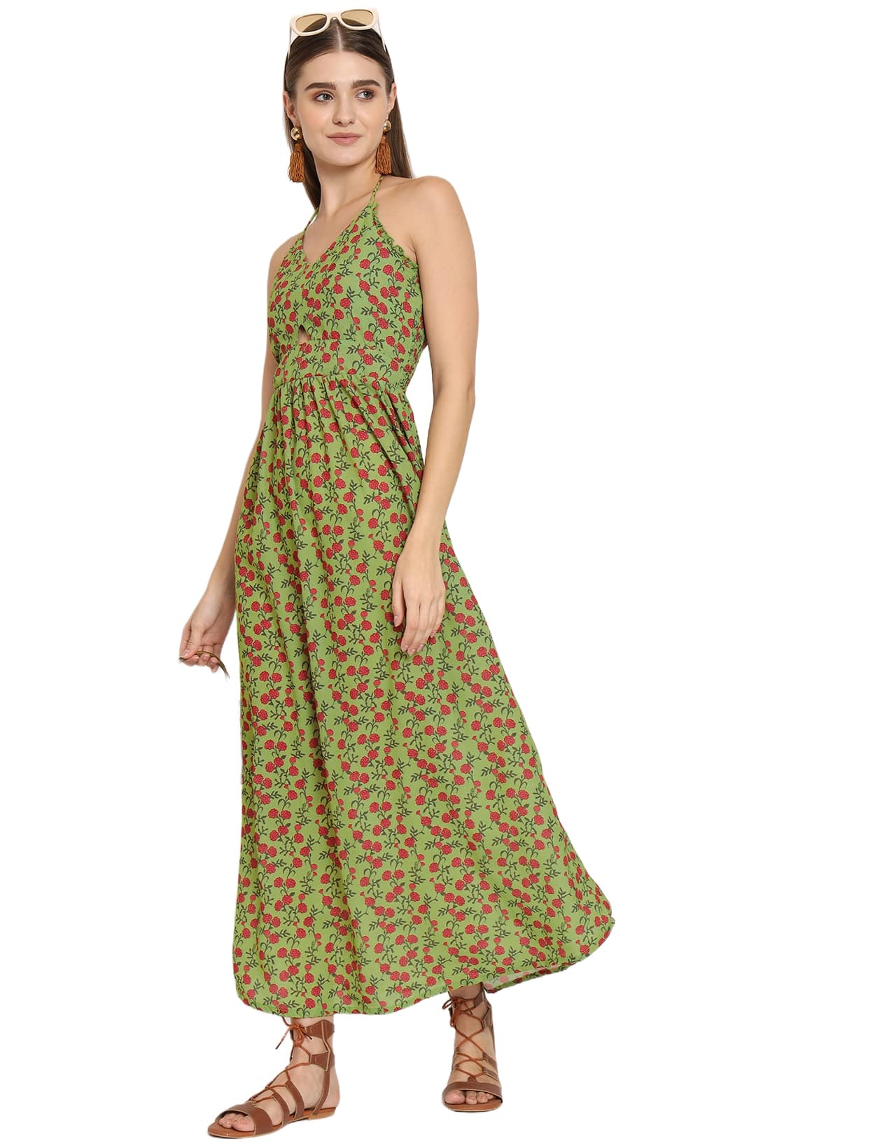 Printed Cut Out Halter Dress