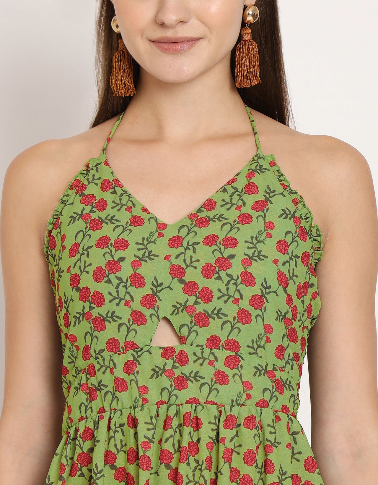 Printed Cut Out Halter Dress