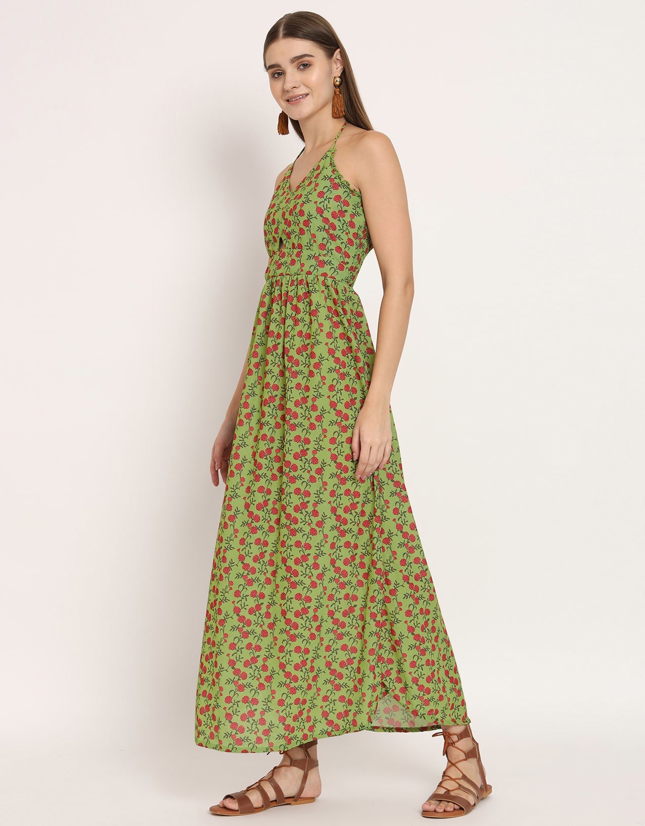 Printed Cut Out Halter Dress