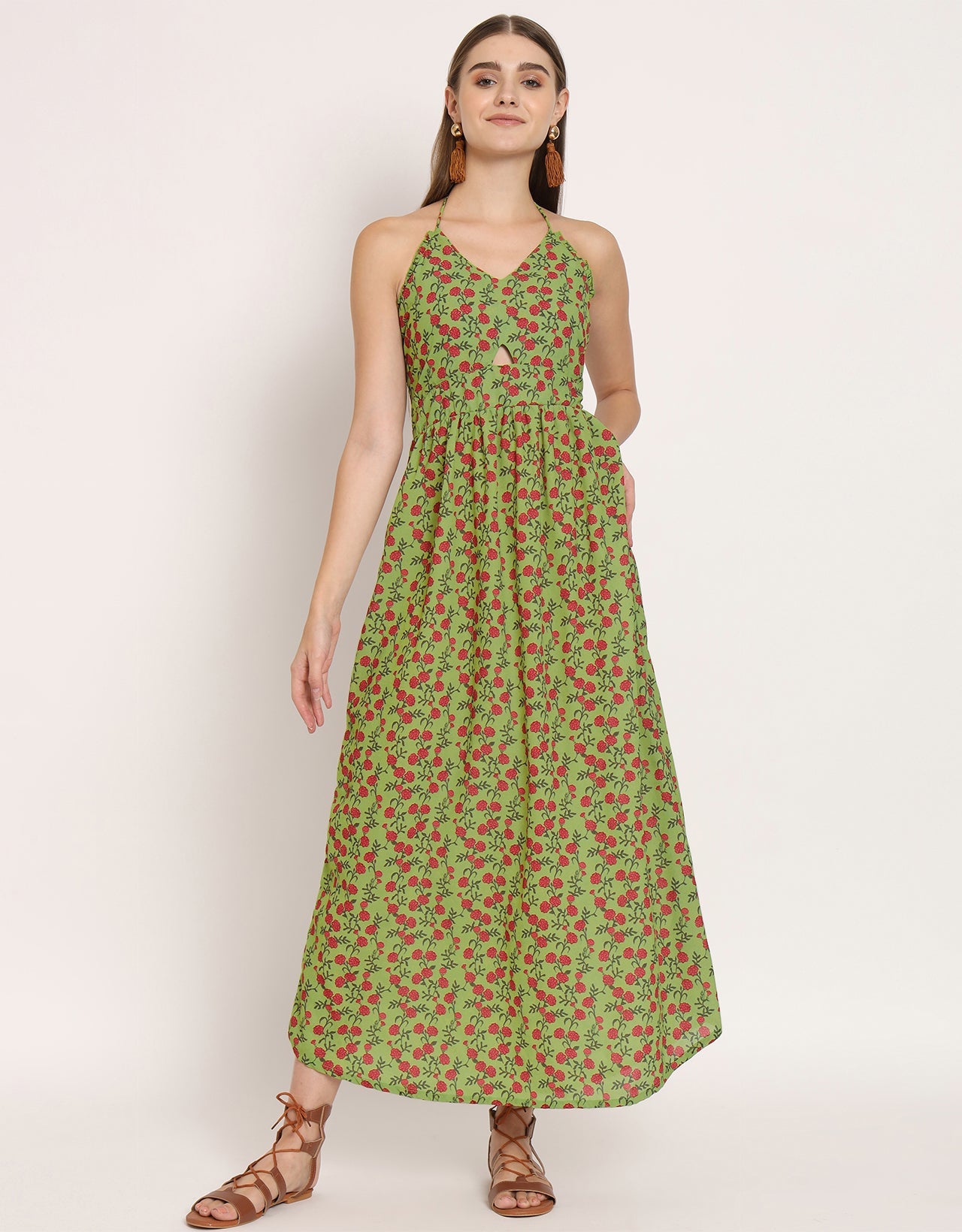 Printed Cut Out Halter Dress