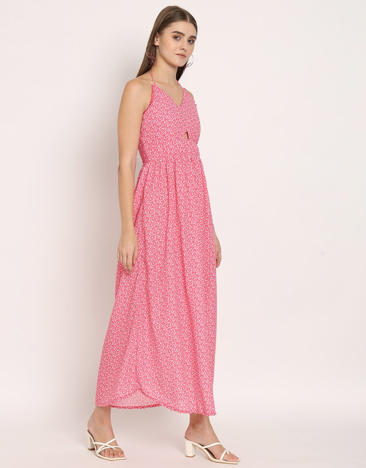 Printed Cut Out Halter Dress