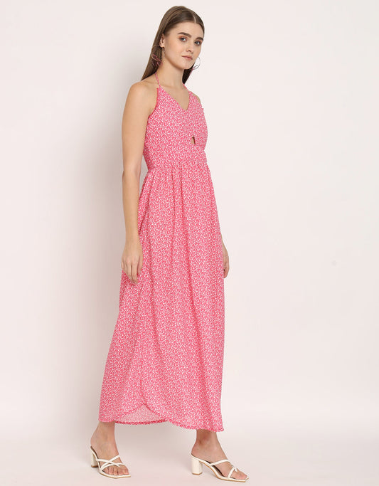 Printed Cut Out Halter Dress