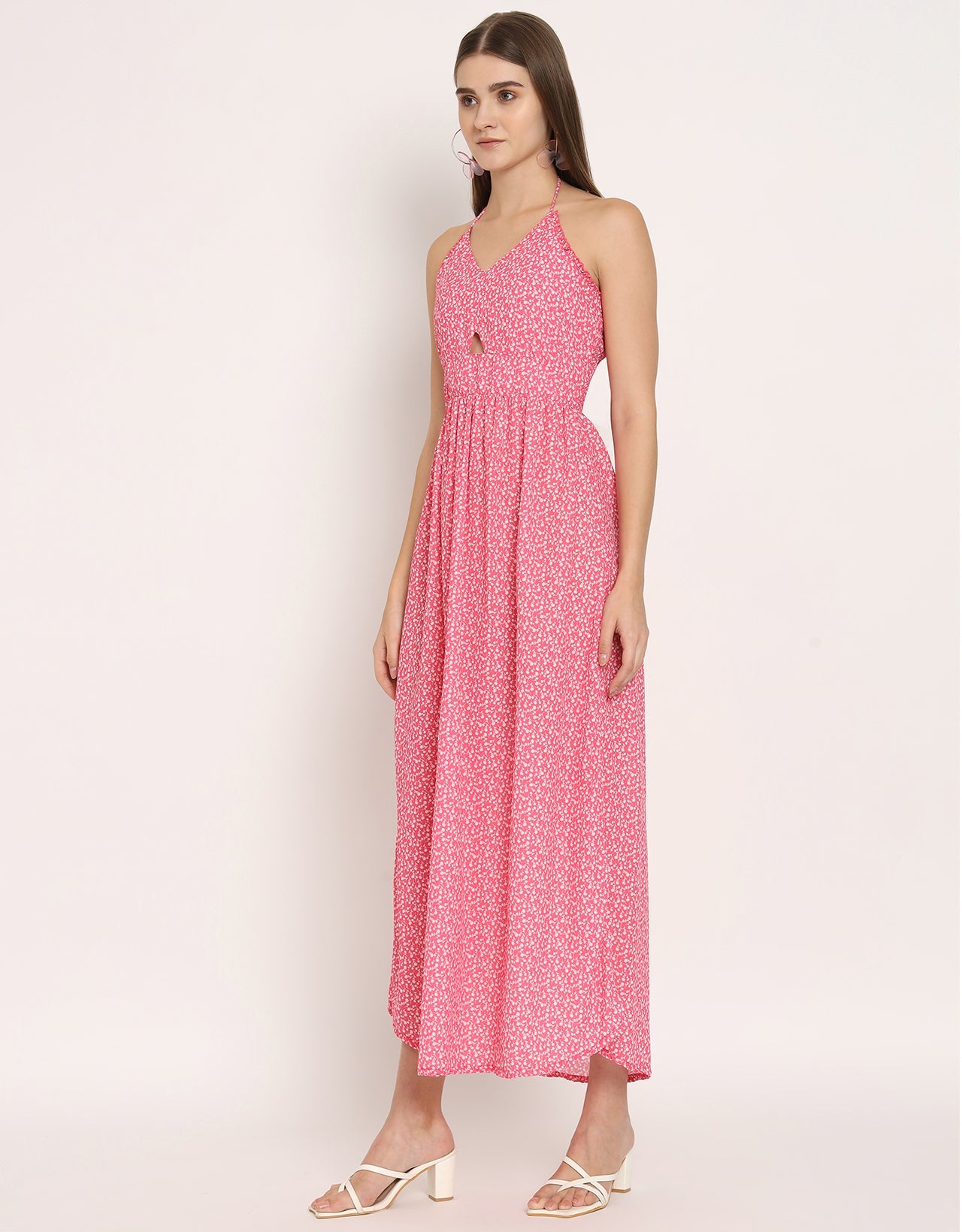 Printed Cut Out Halter Dress