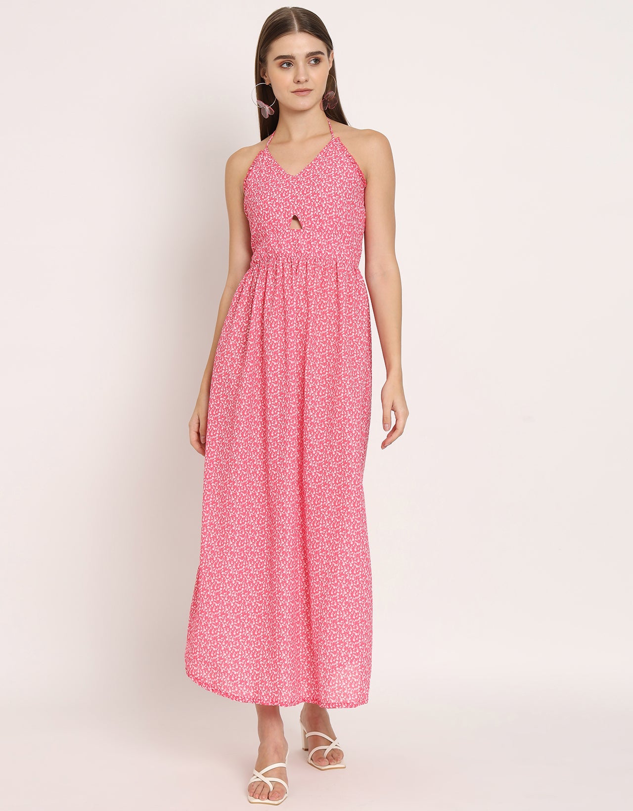 Printed Cut Out Halter Dress