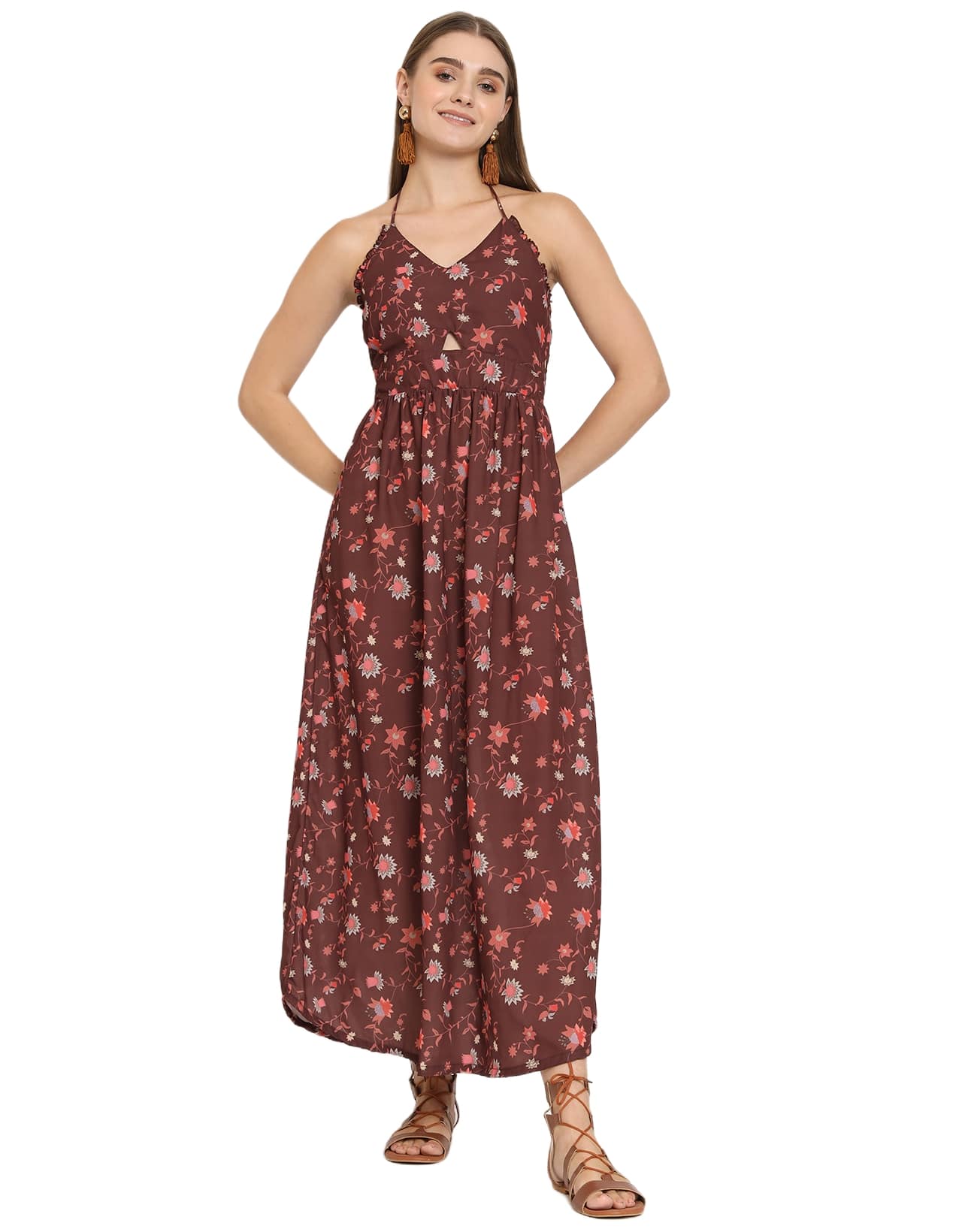 Printed Cut Out Halter Dress