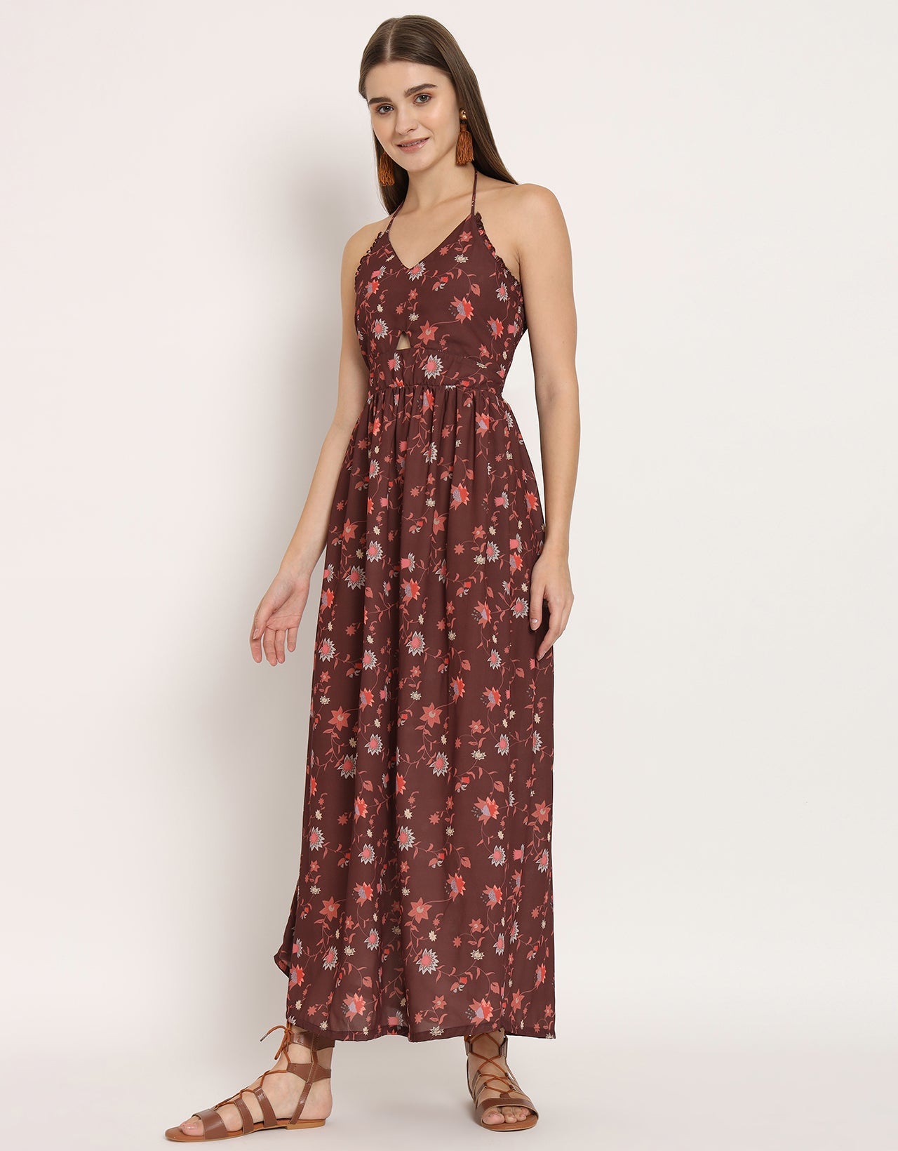 Printed Cut Out Halter Dress