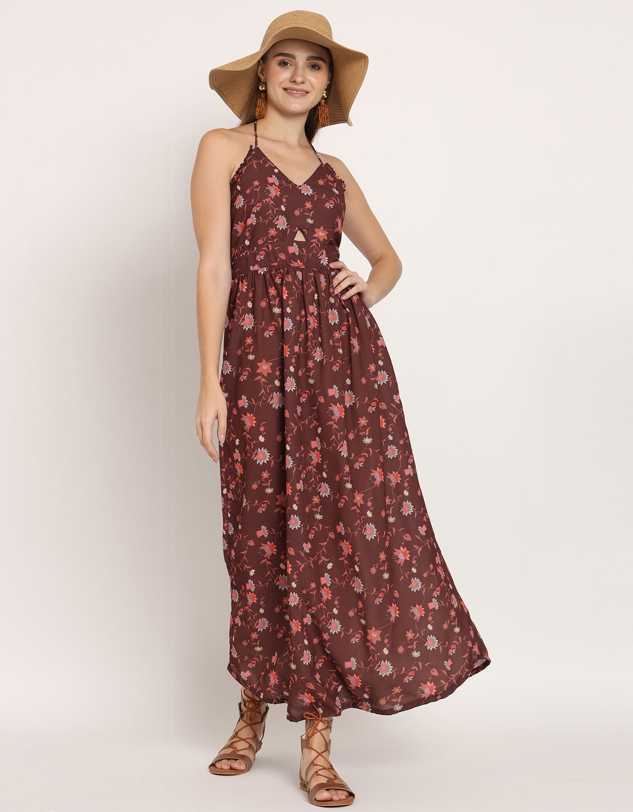 Printed Cut Out Halter Dress