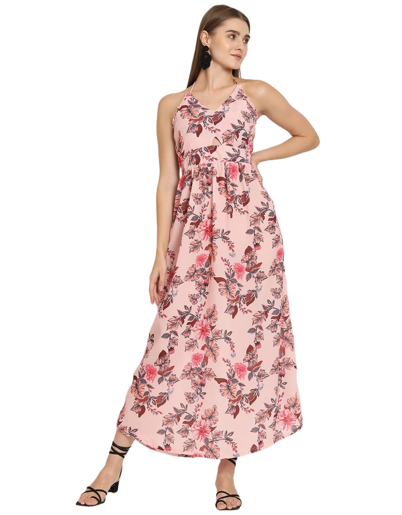 Printed Cut Out Halter Dress