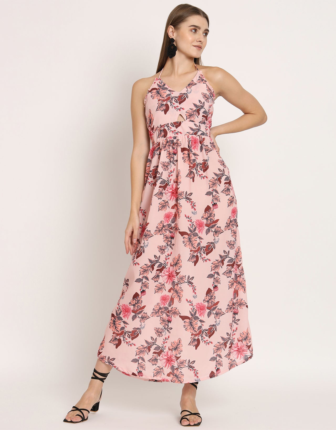 Printed Cut Out Halter Dress