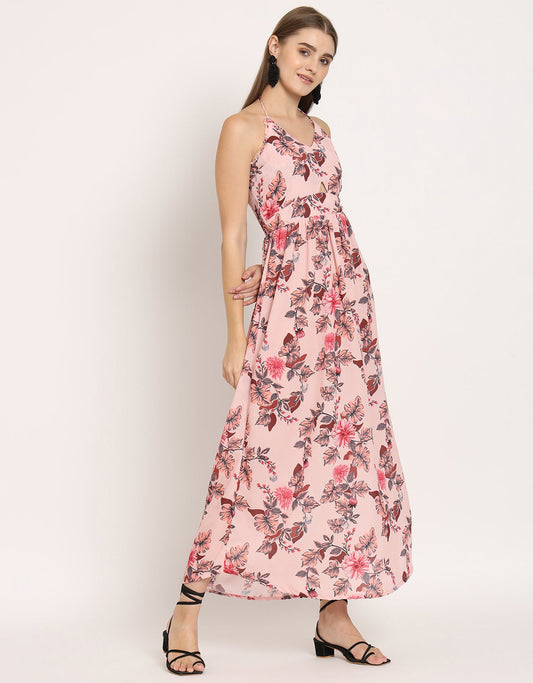 Printed Cut Out Halter Dress