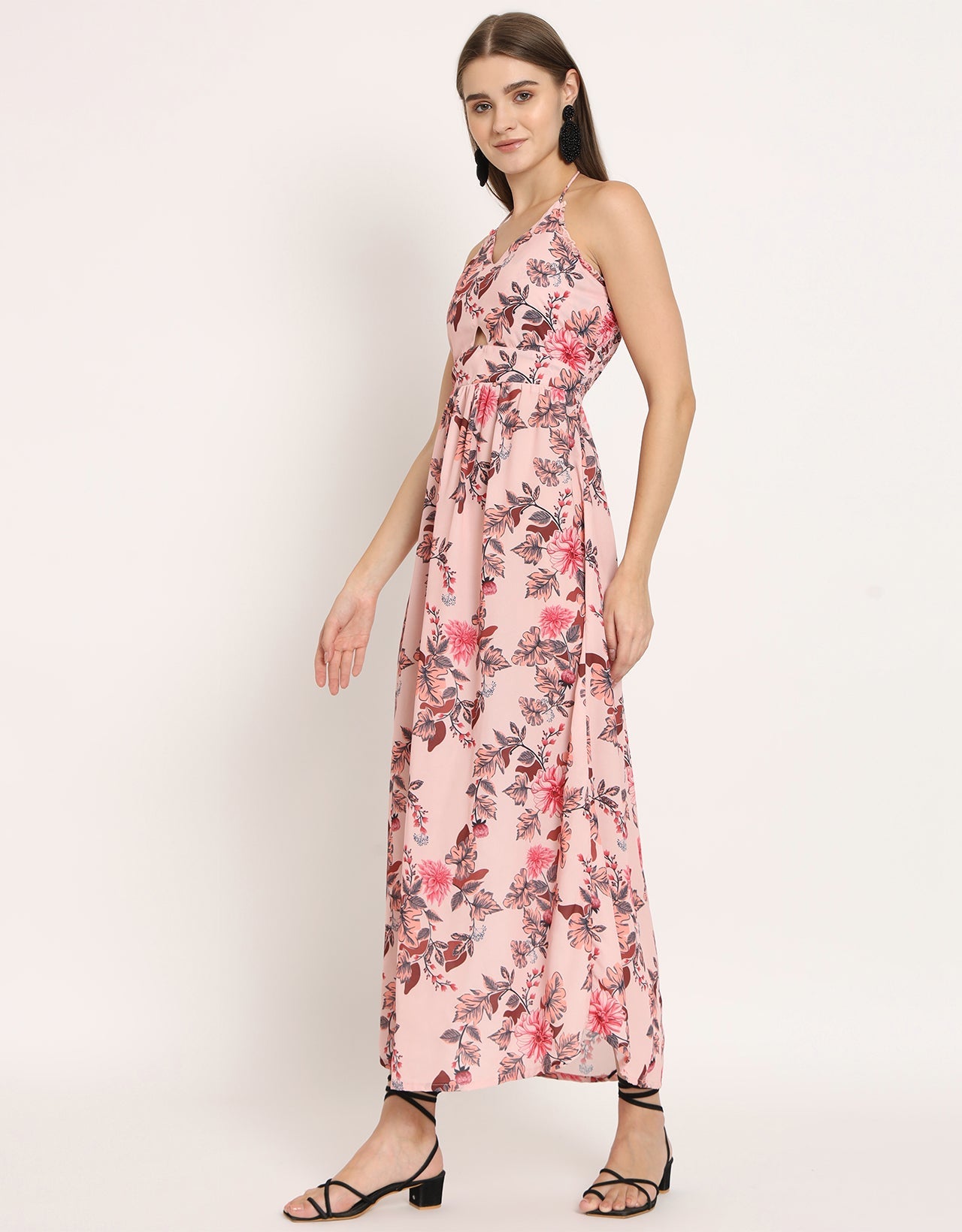 Printed Cut Out Halter Dress