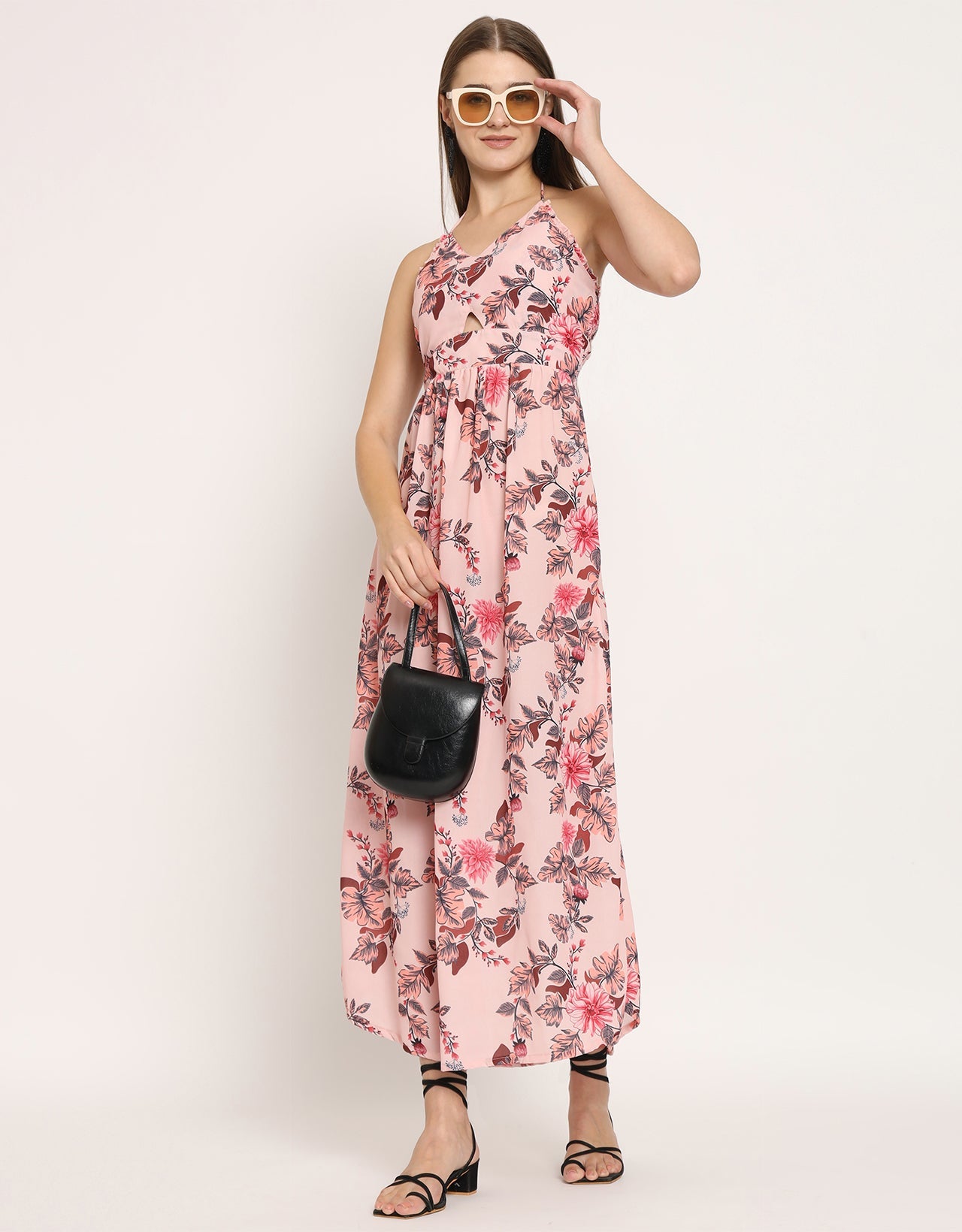 Printed Cut Out Halter Dress