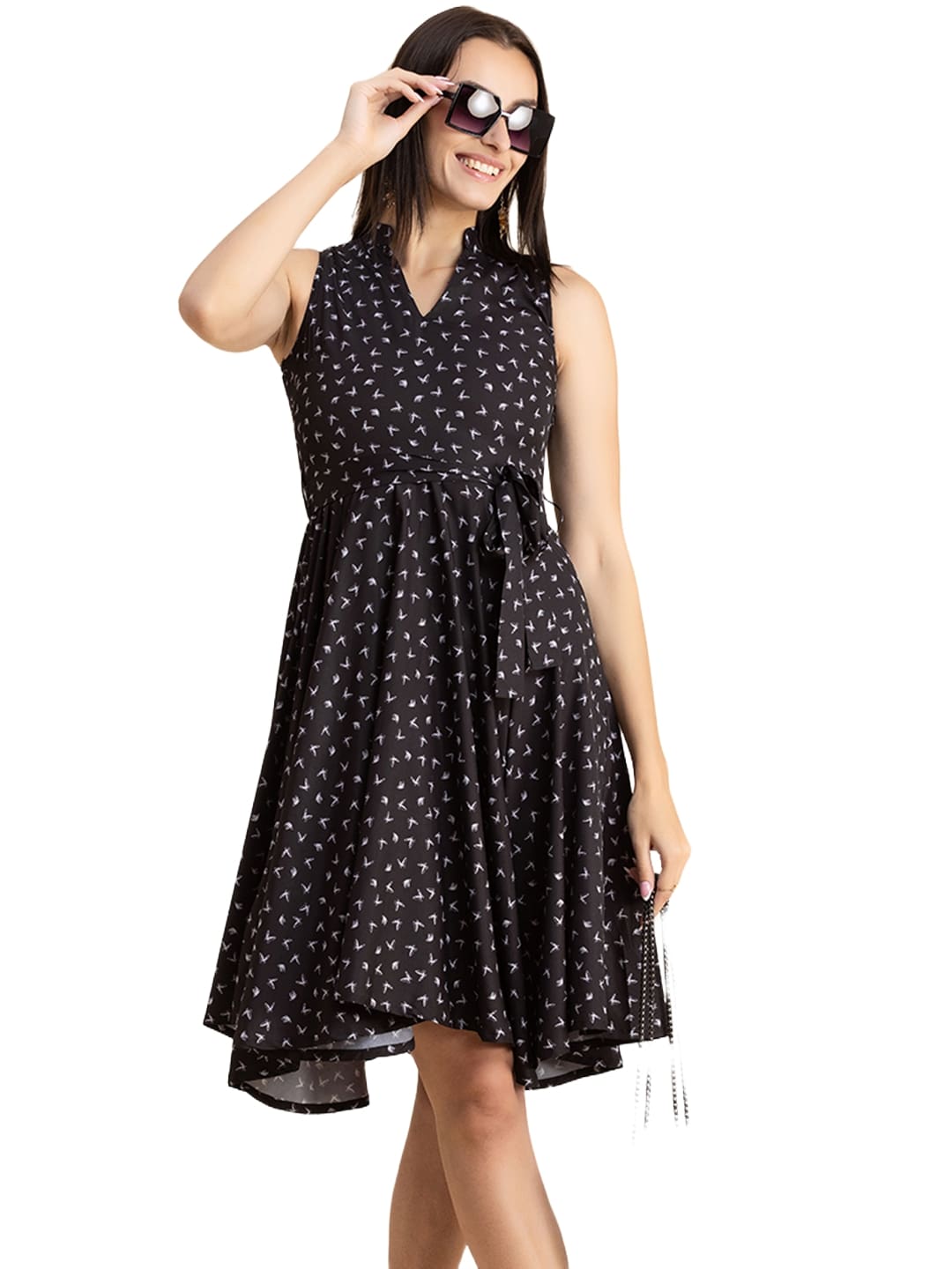 V Neck Printed Dress, Knee