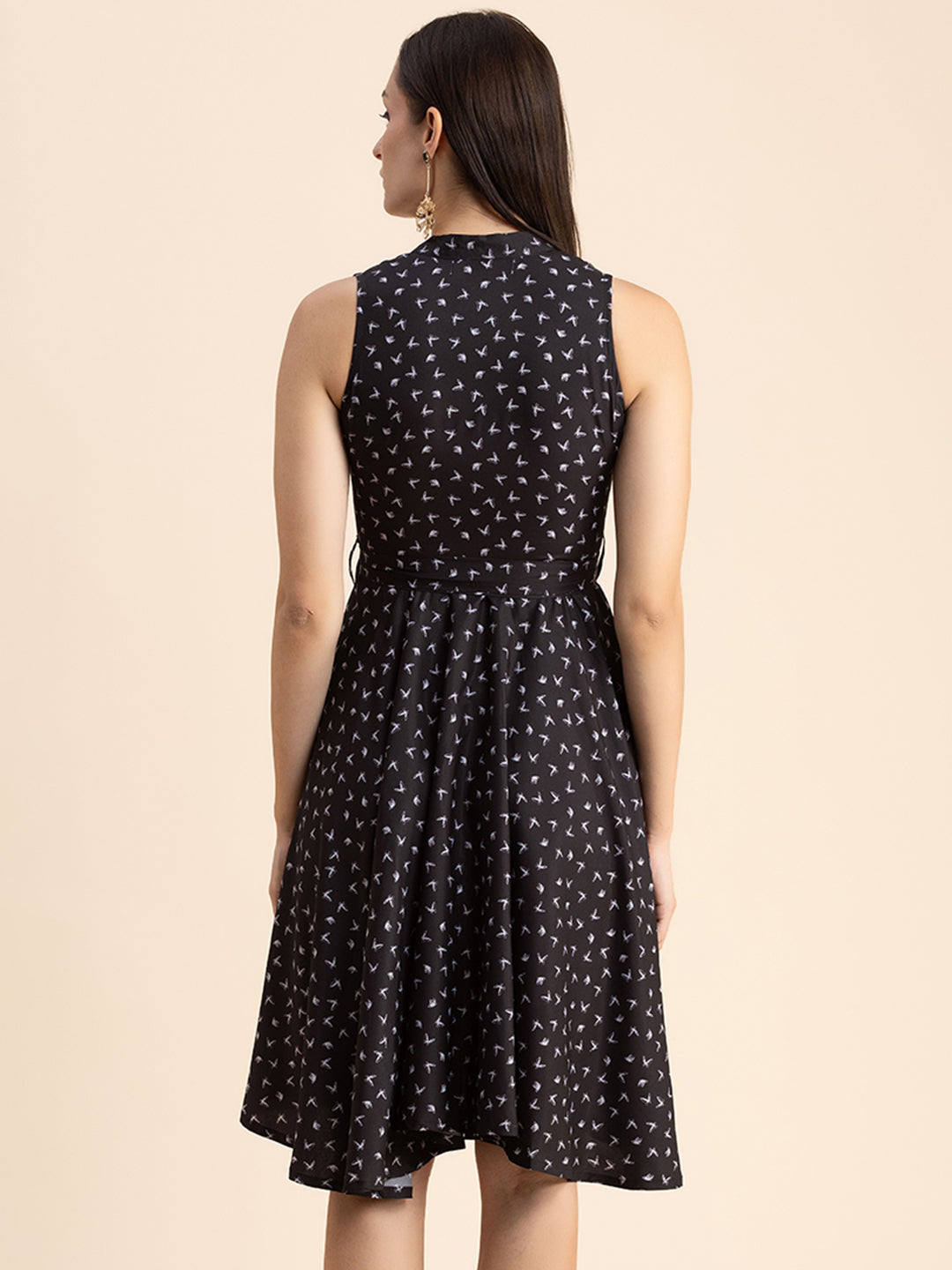 V Neck Printed Dress, Knee
