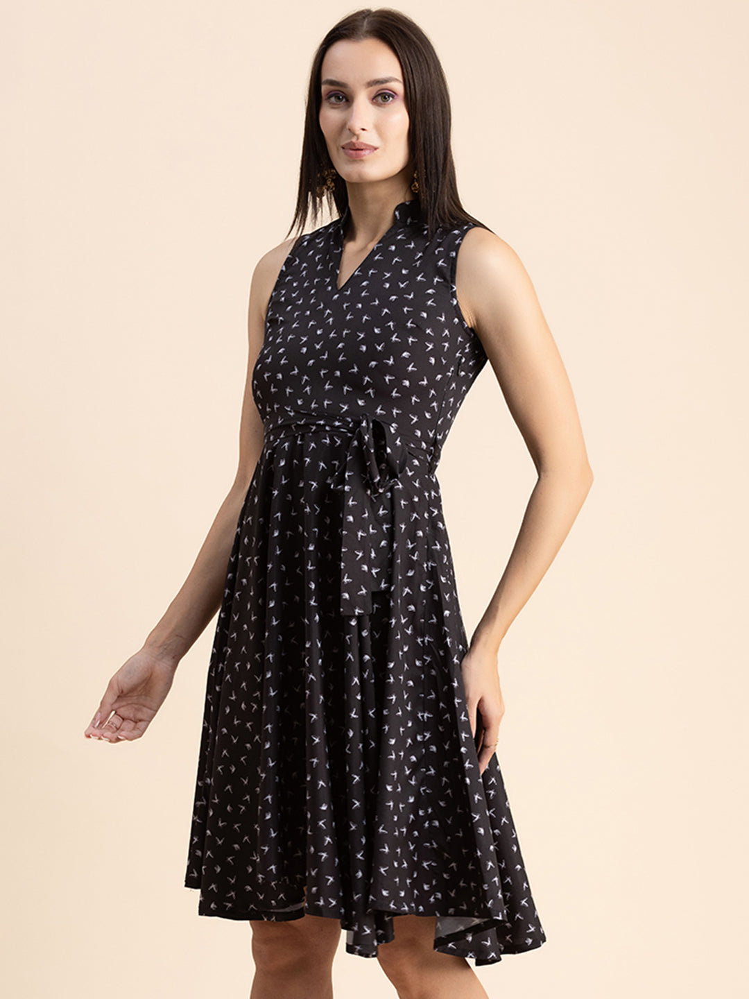 V Neck Printed Dress, Knee