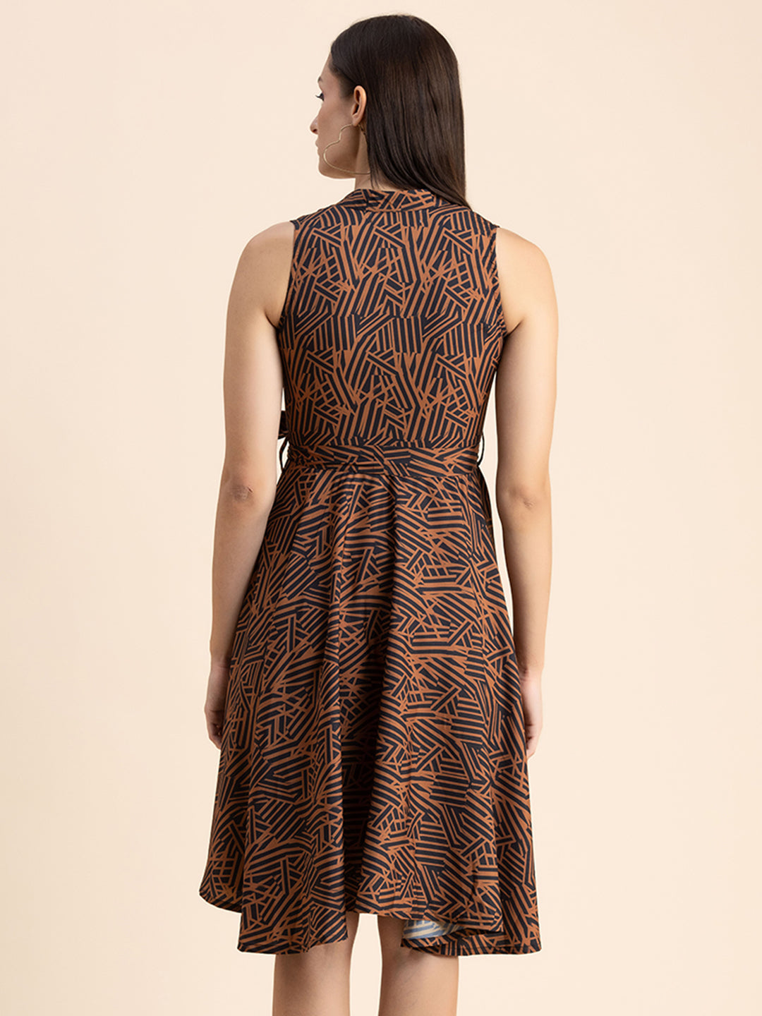 V Neck Printed Dress, Knee