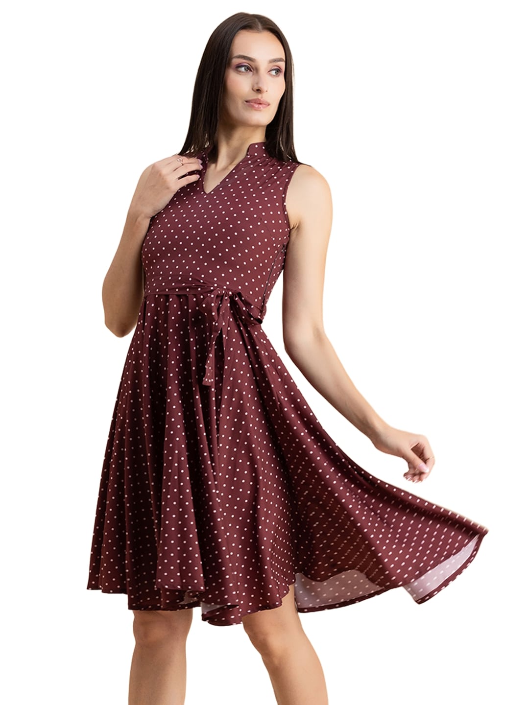 V Neck Printed Dress, Knee