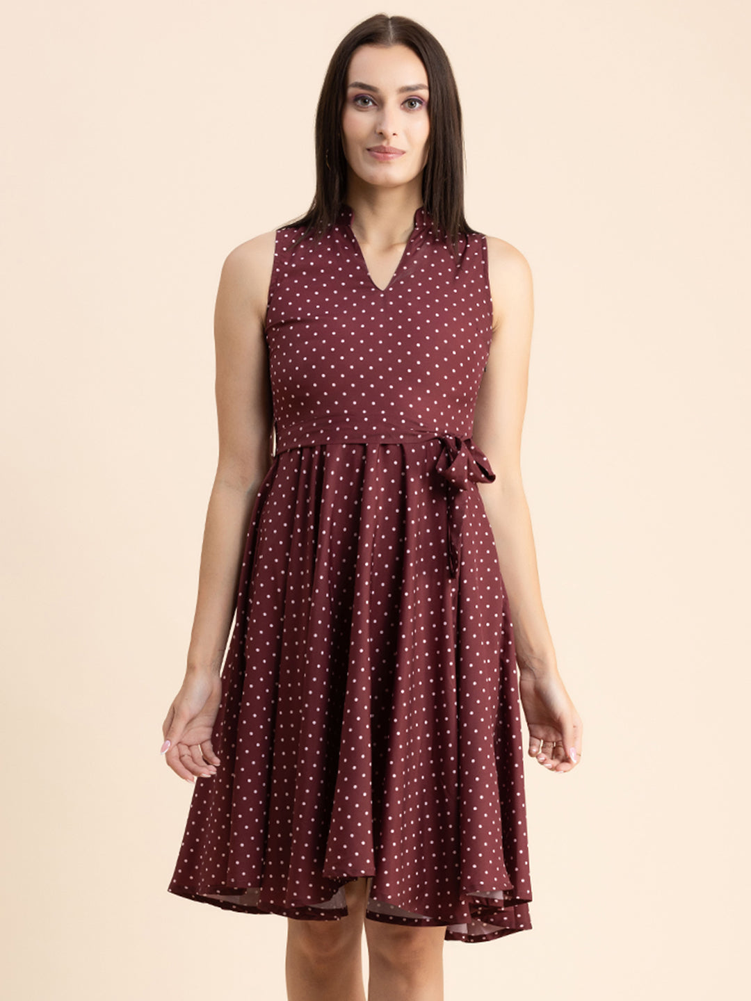 V Neck Printed Dress, Knee