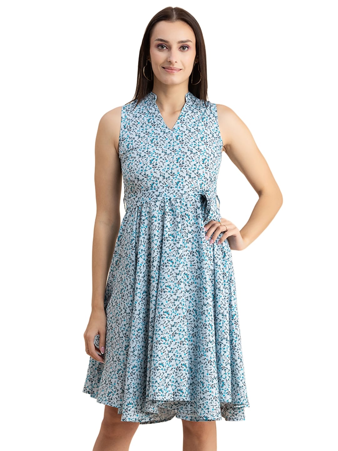 V Neck Printed Dress, Knee